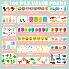 100 Prefilled Easter Eggs with Assorted Toys for Easter Egg Hunts, Basket Stuffers, and Classroom Prizes