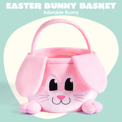 10x8 Inch Pink Rabbit Basket with Foldable Ears, Soft Empty Basket with Handle