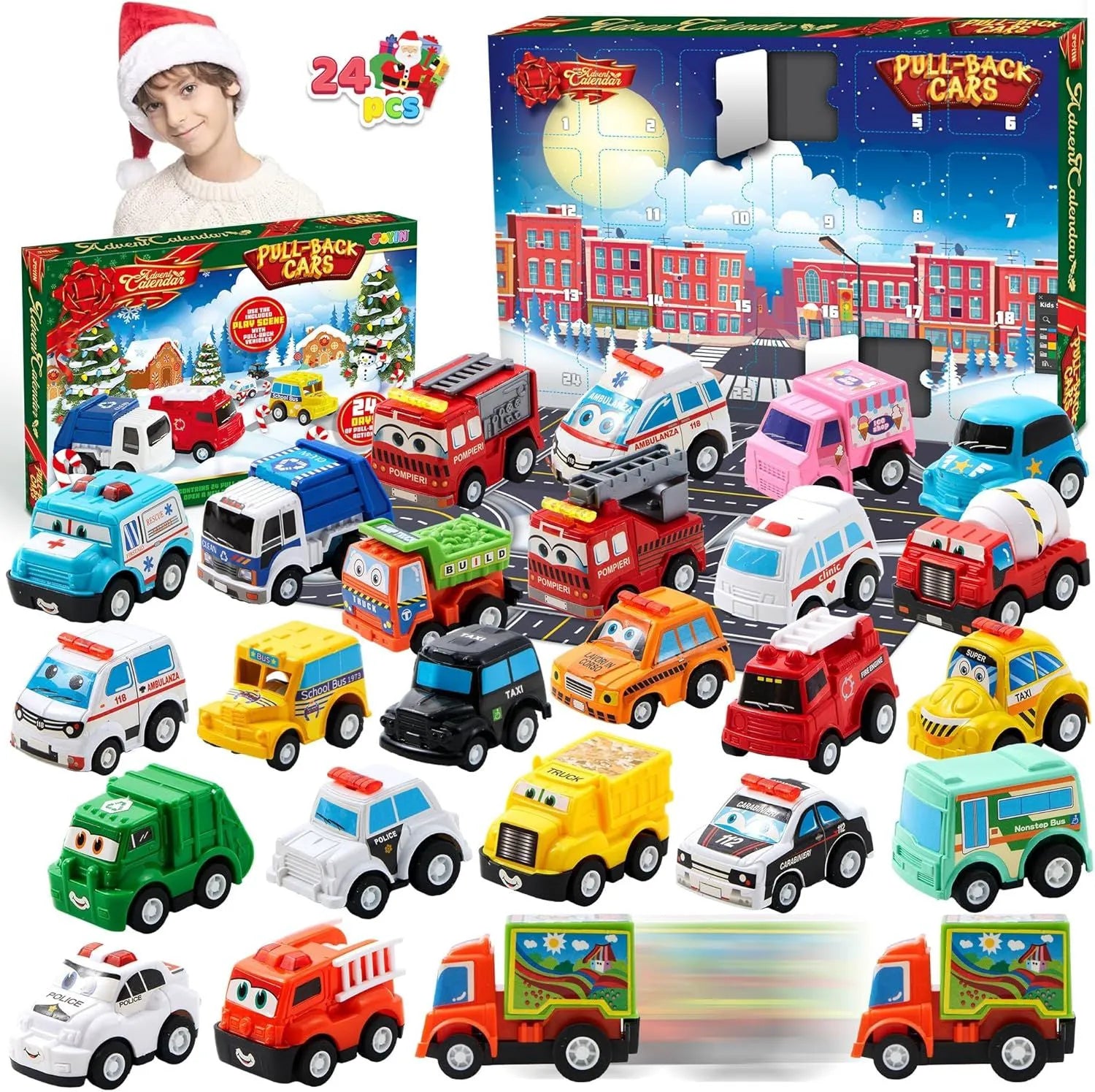Kids' Advent Calendar with Pull-Back Car Toys