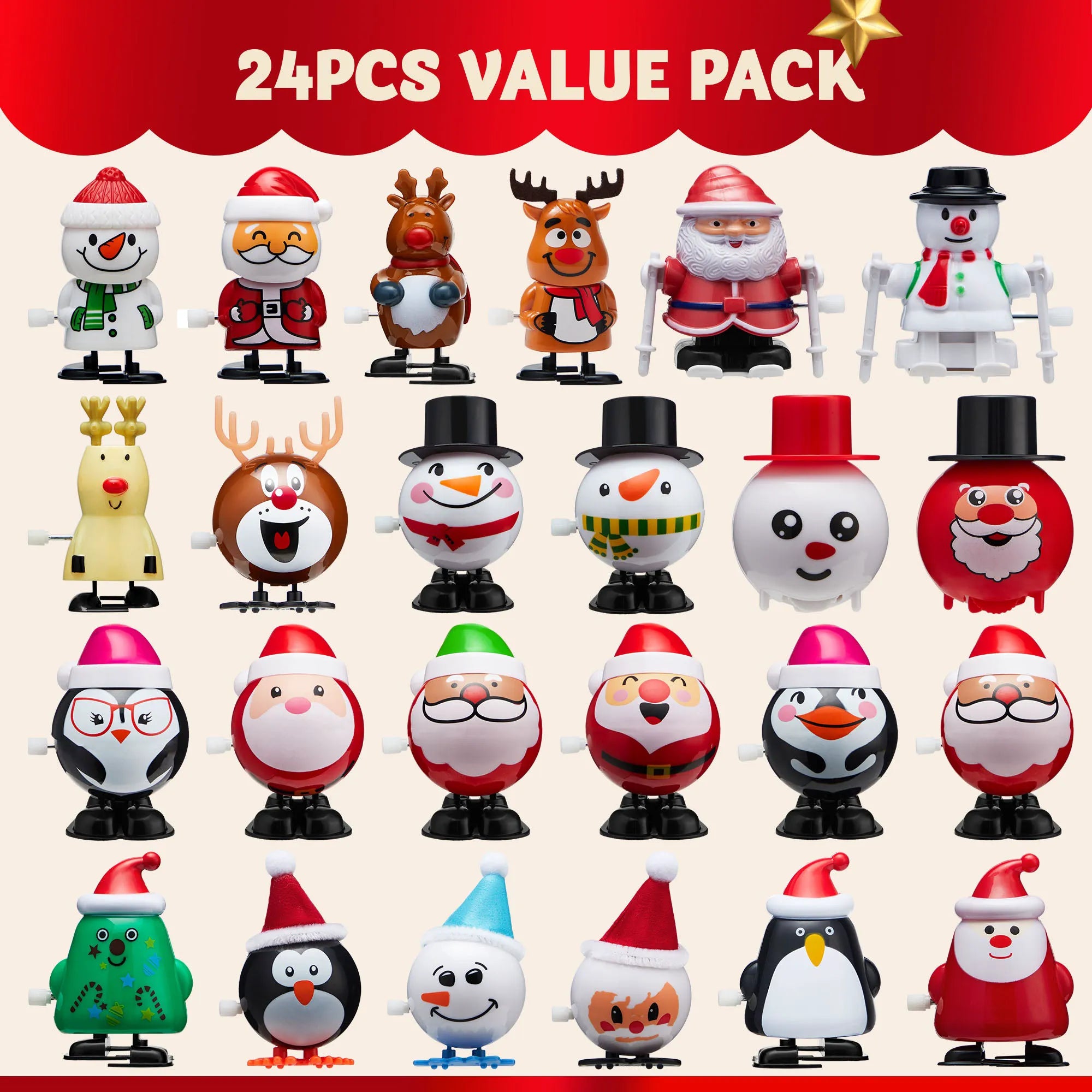 24 Pack Christmas Wind Up Toys - Festive Decorations and Gifts