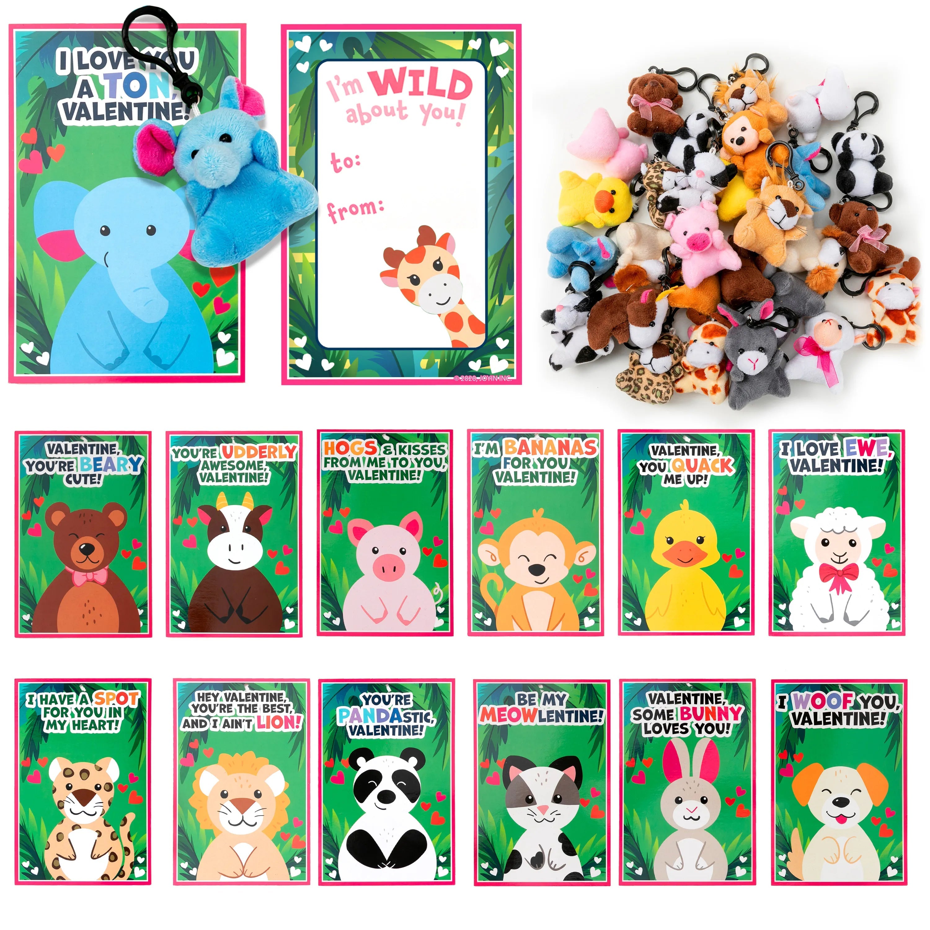 28 Animal Plushies with Valentine's Cards for Classroom Gift Exchange