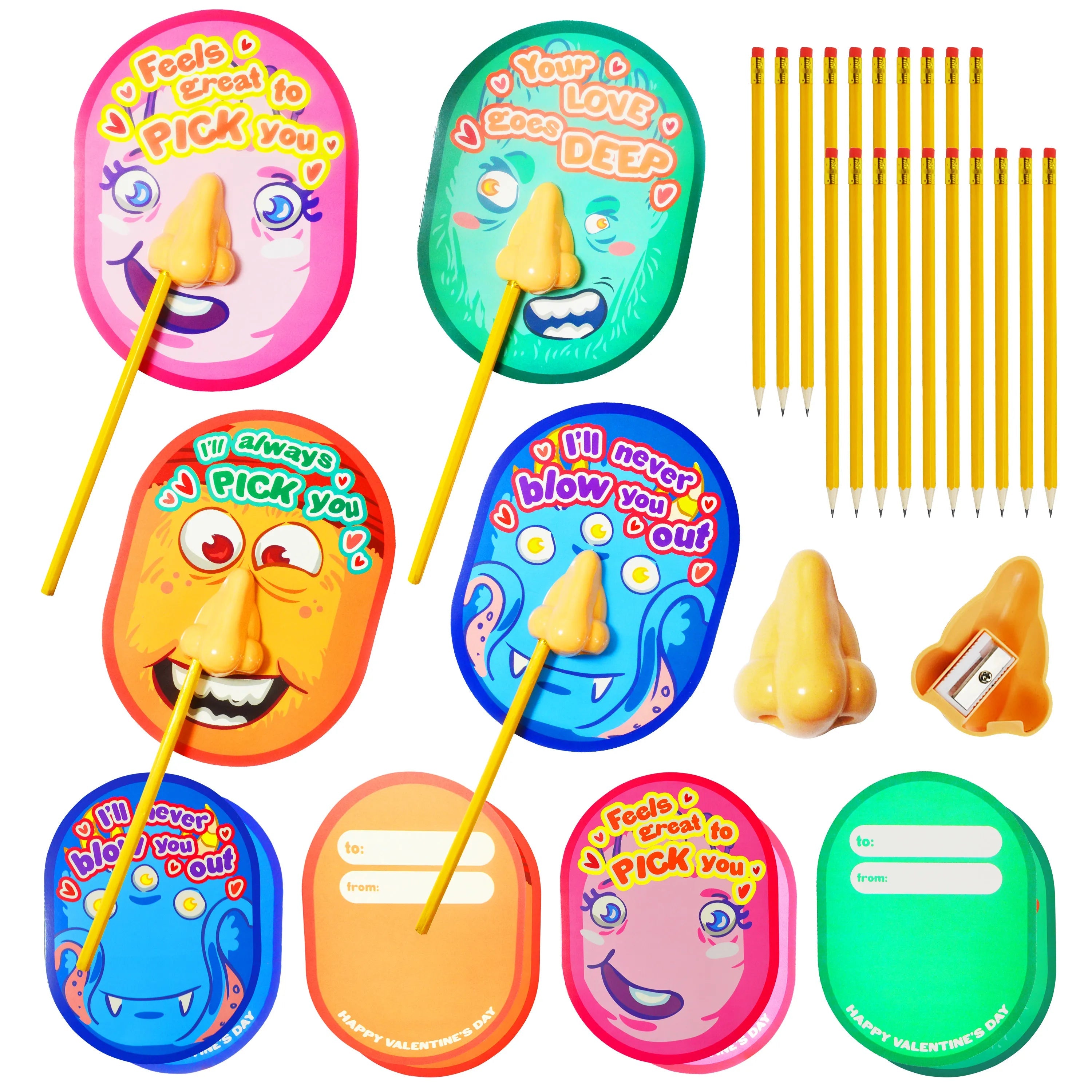 28-Pack 'I Pick Your Nose' Pencil Sharpener Set - Valentine's Day Cards for Kids