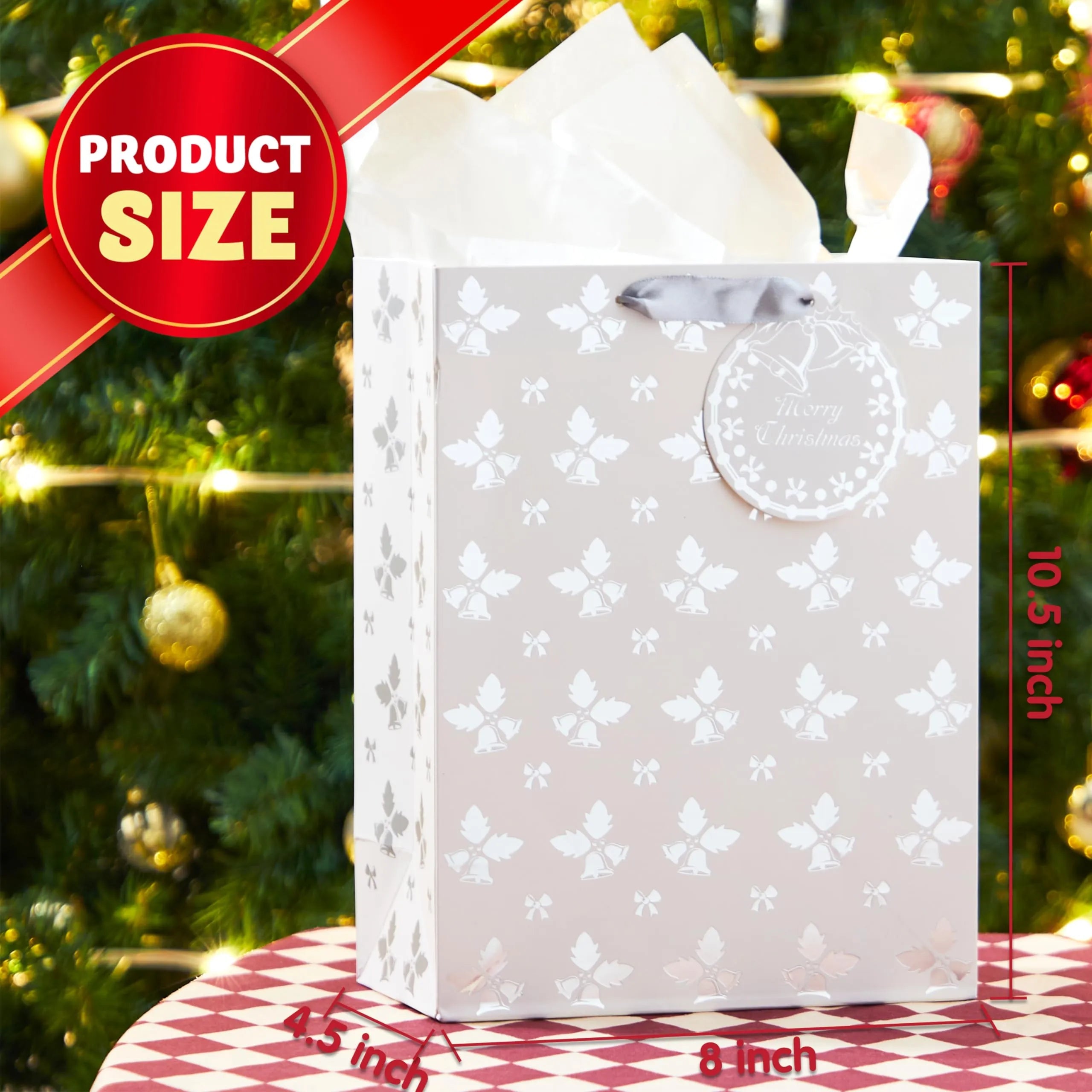 12 Pack Christmas Holiday Foil Gift Bags - Silver, 8 x 4.5 x 10.5 Inches
