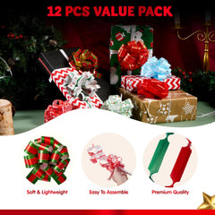 12 PCS Christmas Pull Bows with Ribbon, 5 Inches Wide