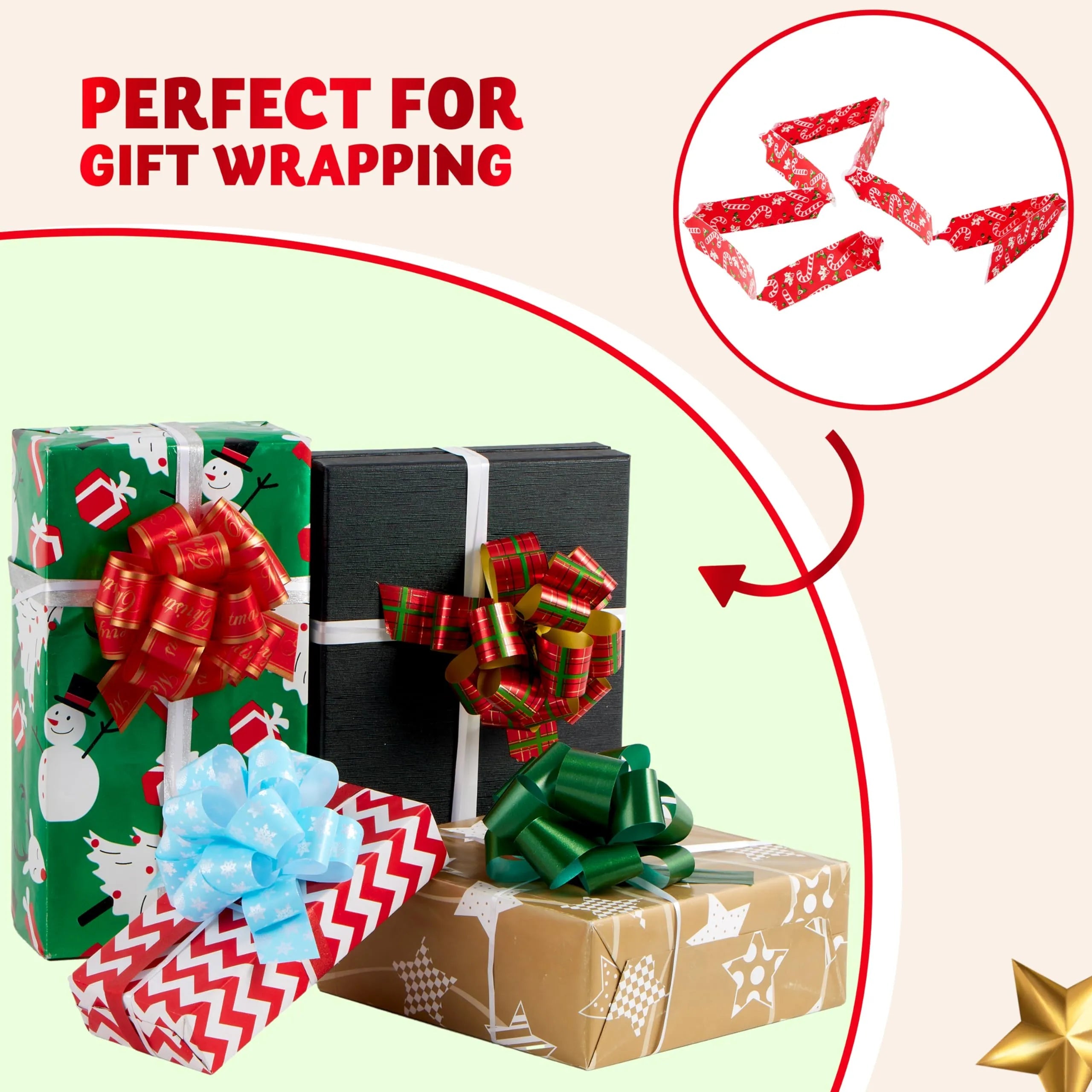12 PCS Christmas Pull Bows with Ribbon, 5 Inches Wide