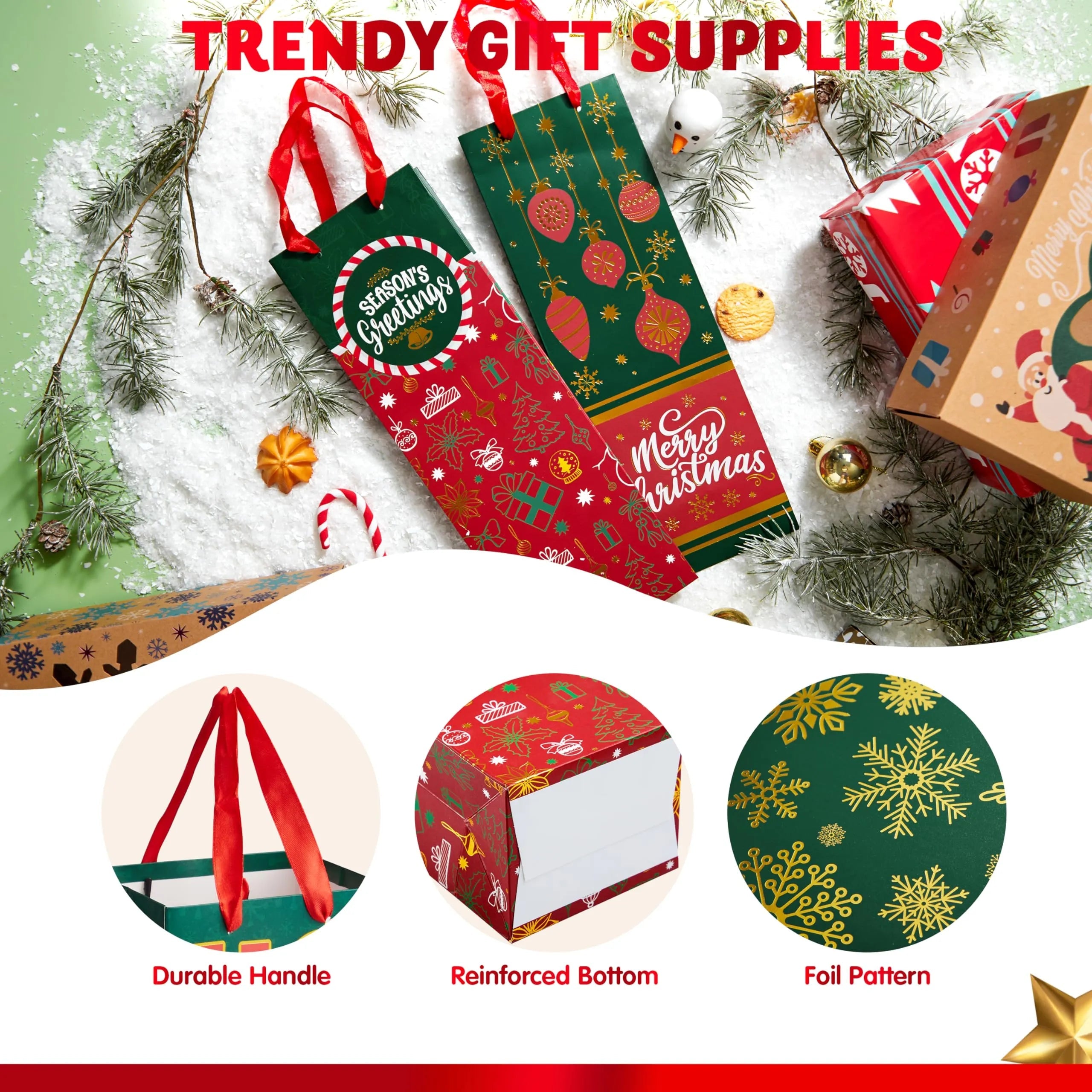 12 PCS Christmas Wine Gift Bags - Holiday Wine Bottle Wrap Bags