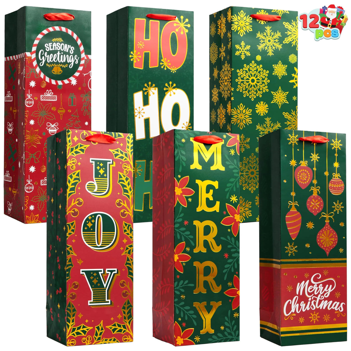 12 PCS Christmas Wine Gift Bags - Holiday Wine Bottle Wrap Bags