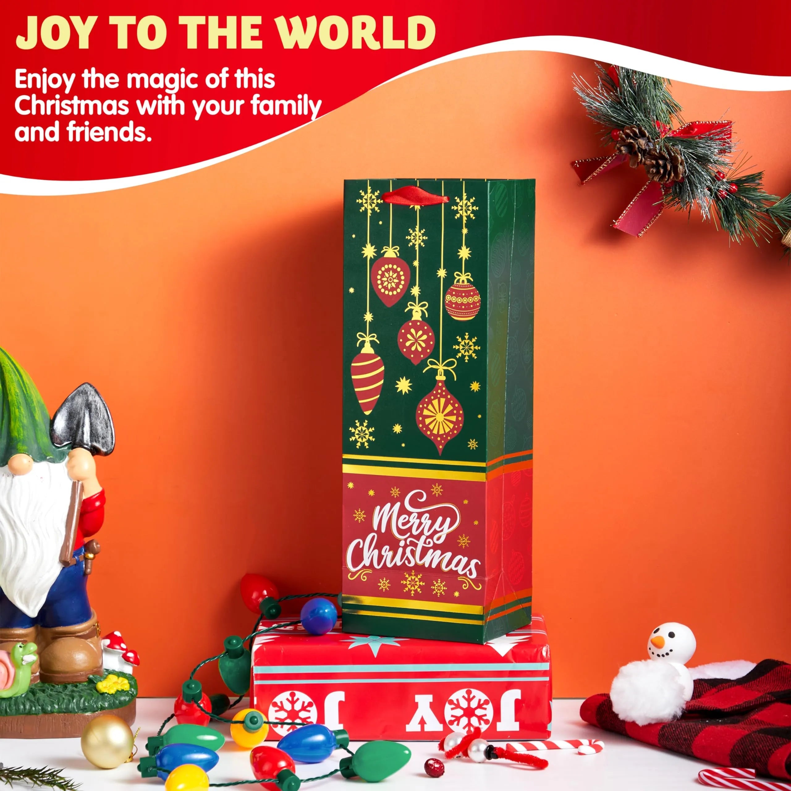 12 PCS Christmas Wine Gift Bags - Holiday Wine Bottle Wrap Bags