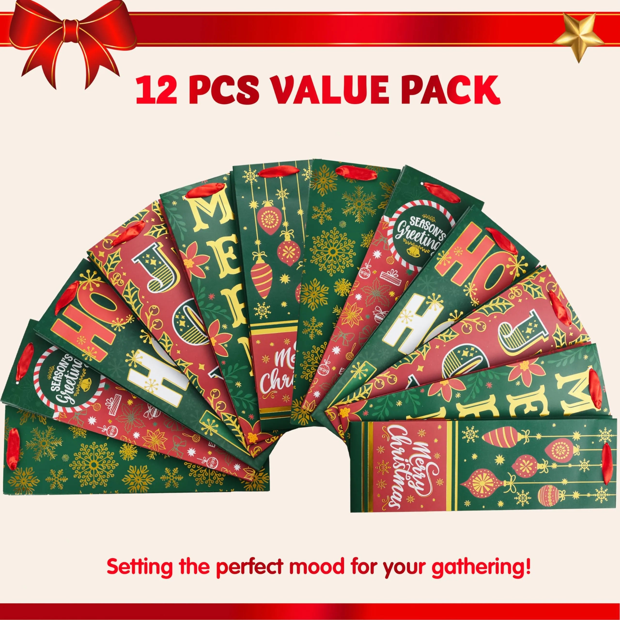 12 PCS Christmas Wine Gift Bags - Holiday Wine Bottle Wrap Bags