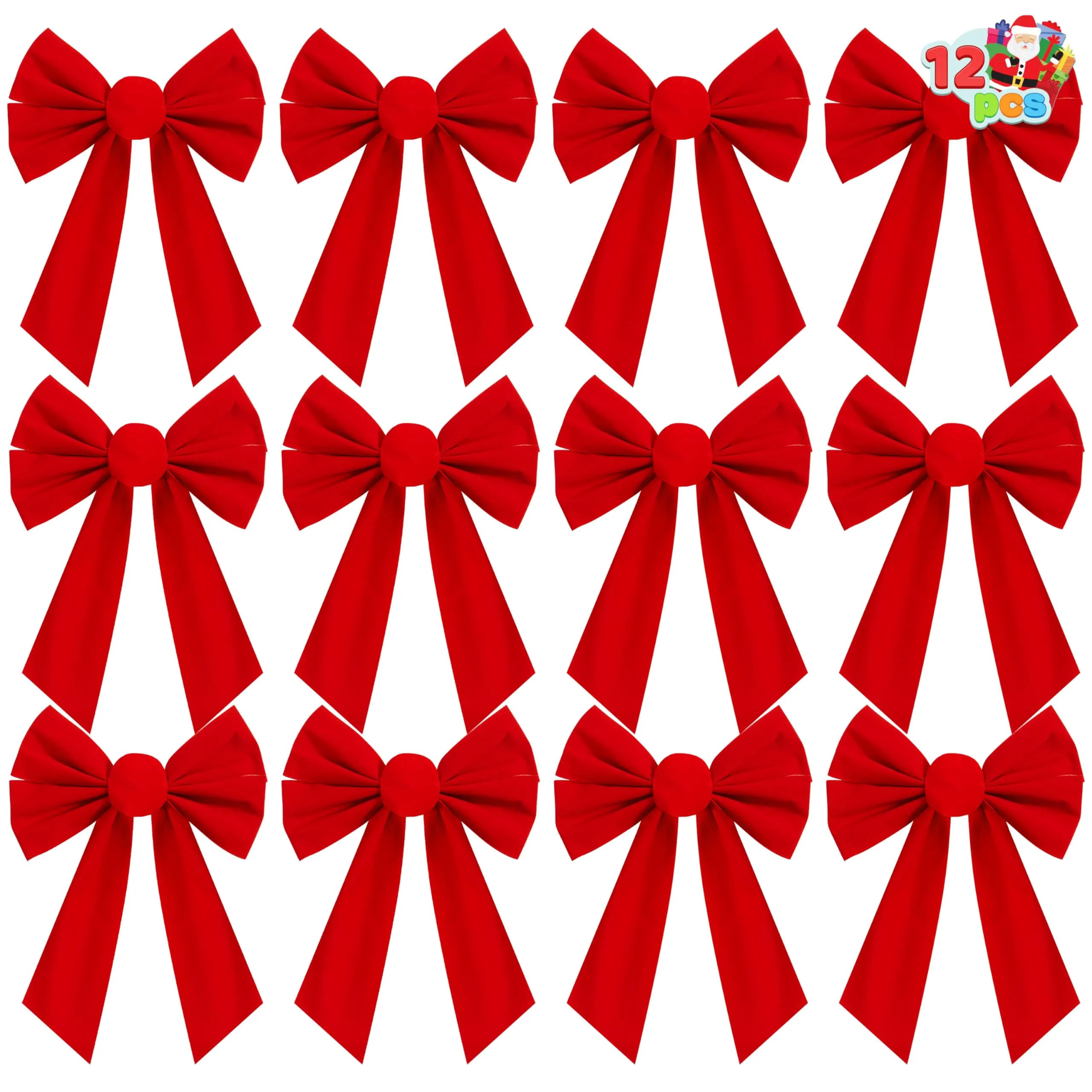 12 Pack Christmas Red Velvet Bows, 13" Long by 9" Wide Decorative