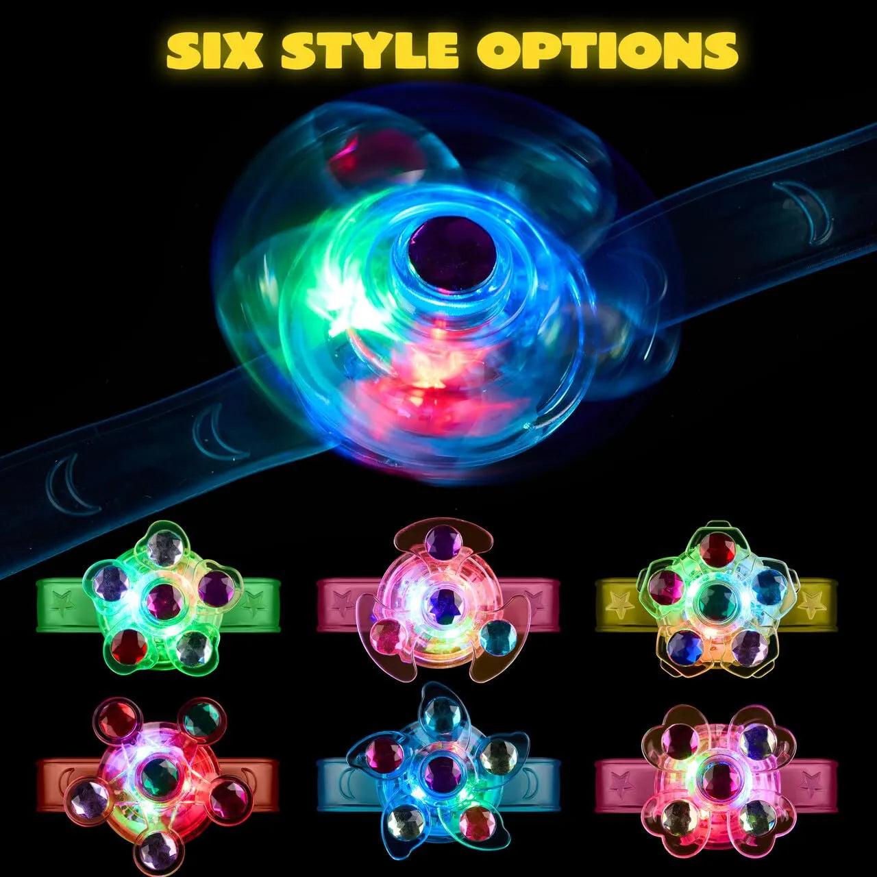 12 Pack LED Light Up Spinner Bracelets - Glow in the Dark Fidget Party Favors