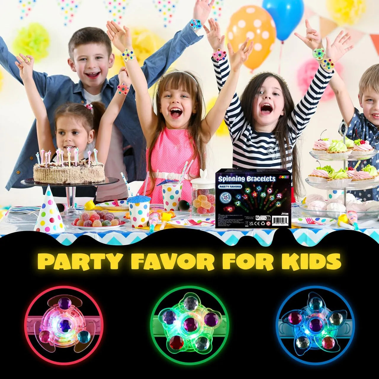 12 Pack LED Light Up Spinner Bracelets - Glow in the Dark Fidget Party Favors