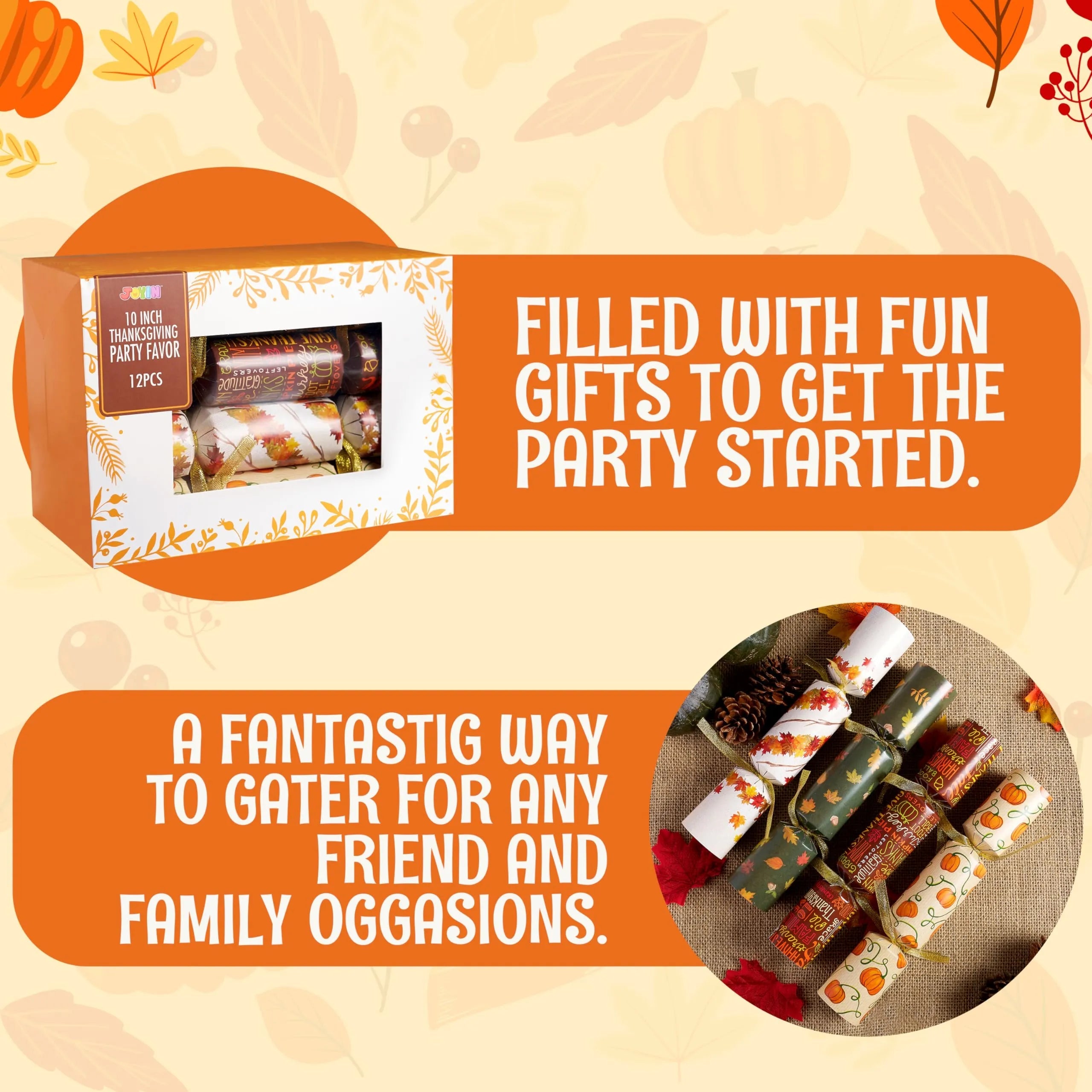 12 Pack Thanksgiving Party Favors - No Snap, No Popping, with Random Gifts