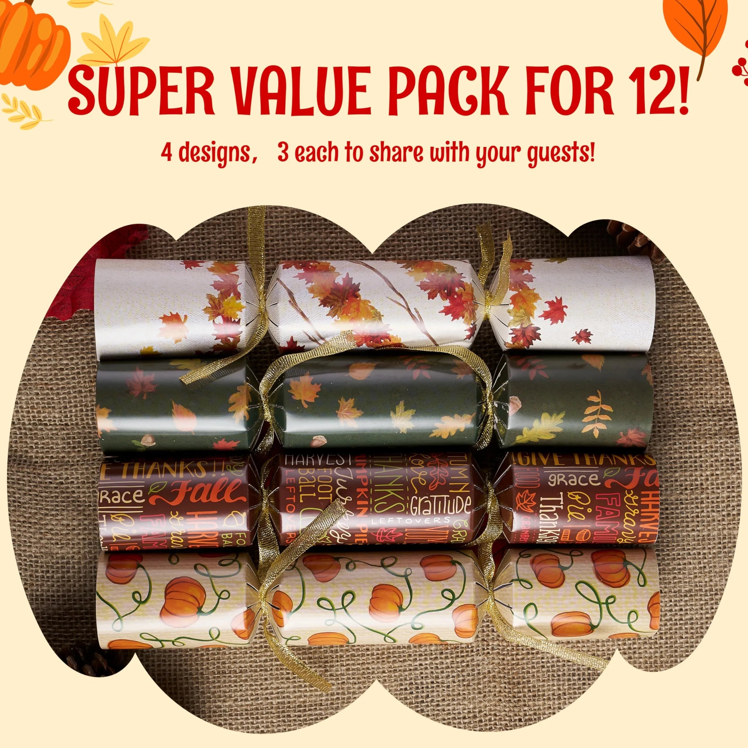 12 Pack Thanksgiving Party Favors - No Snap, No Popping, with Random Gifts