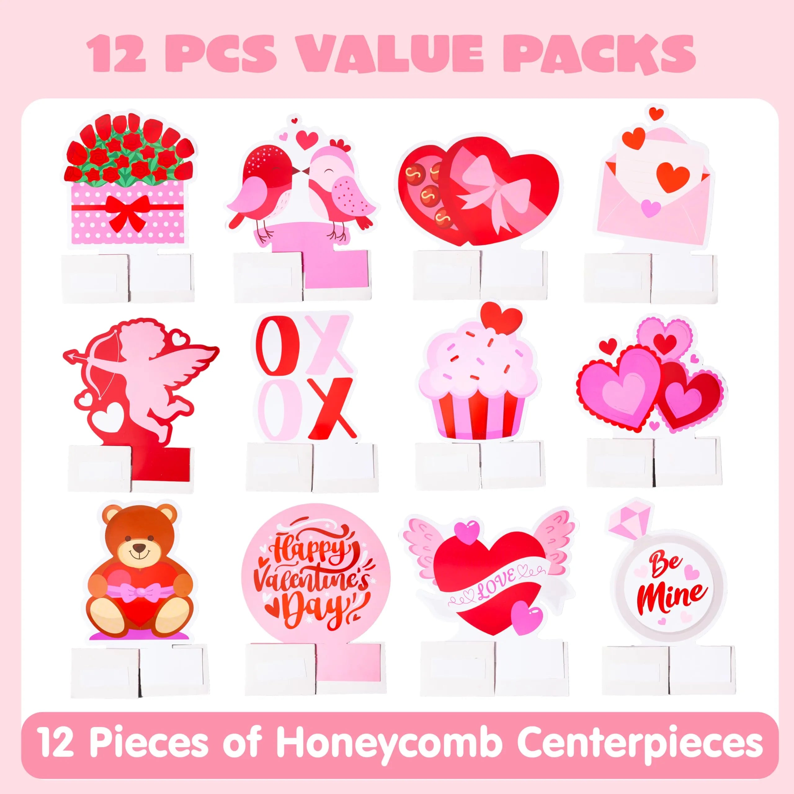 12 Pack Valentine's Day Honeycomb Centerpieces for Table Decor