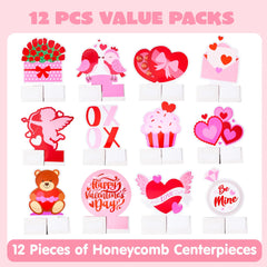 12 Pack Valentine's Day Honeycomb Centerpieces for Table Decor