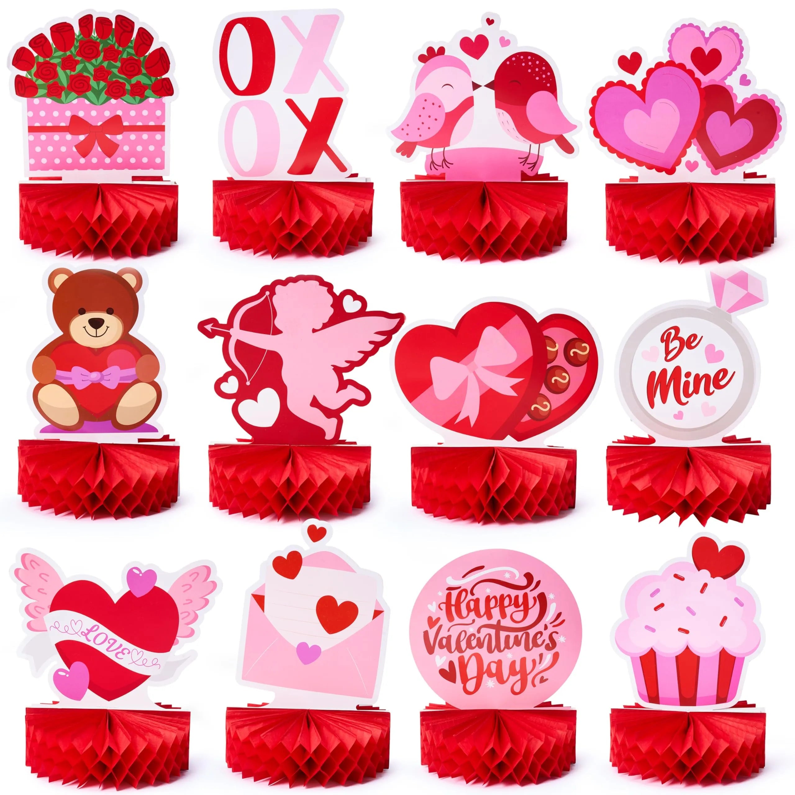 12 Pack Valentine's Day Honeycomb Centerpieces for Table Decor