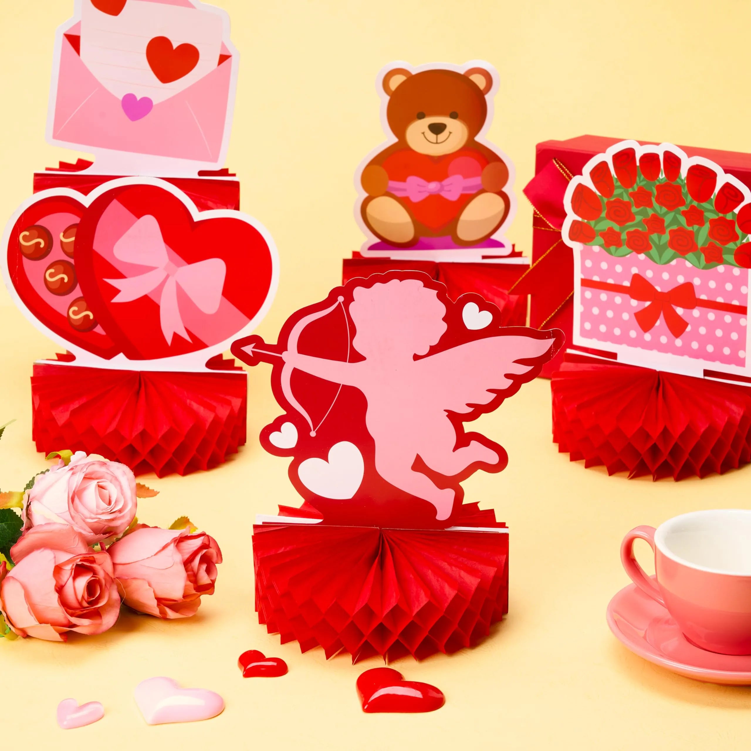 12 Pack Valentine's Day Honeycomb Centerpieces for Table Decor