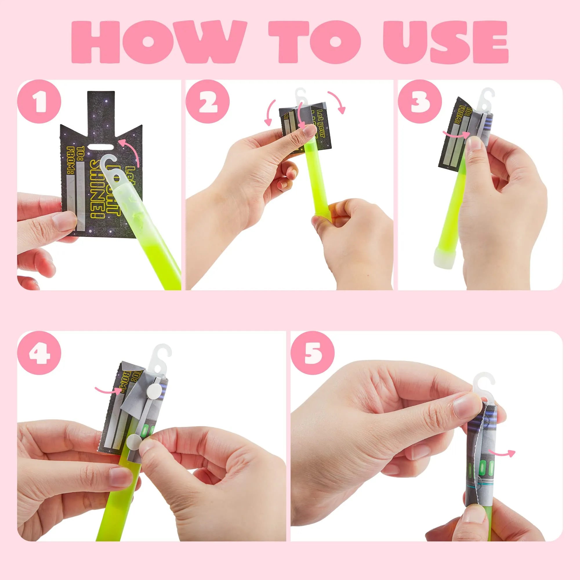 12Pcs Kids Valentine's Cards with Large Glow Sticks - Classroom Exchange Gifts