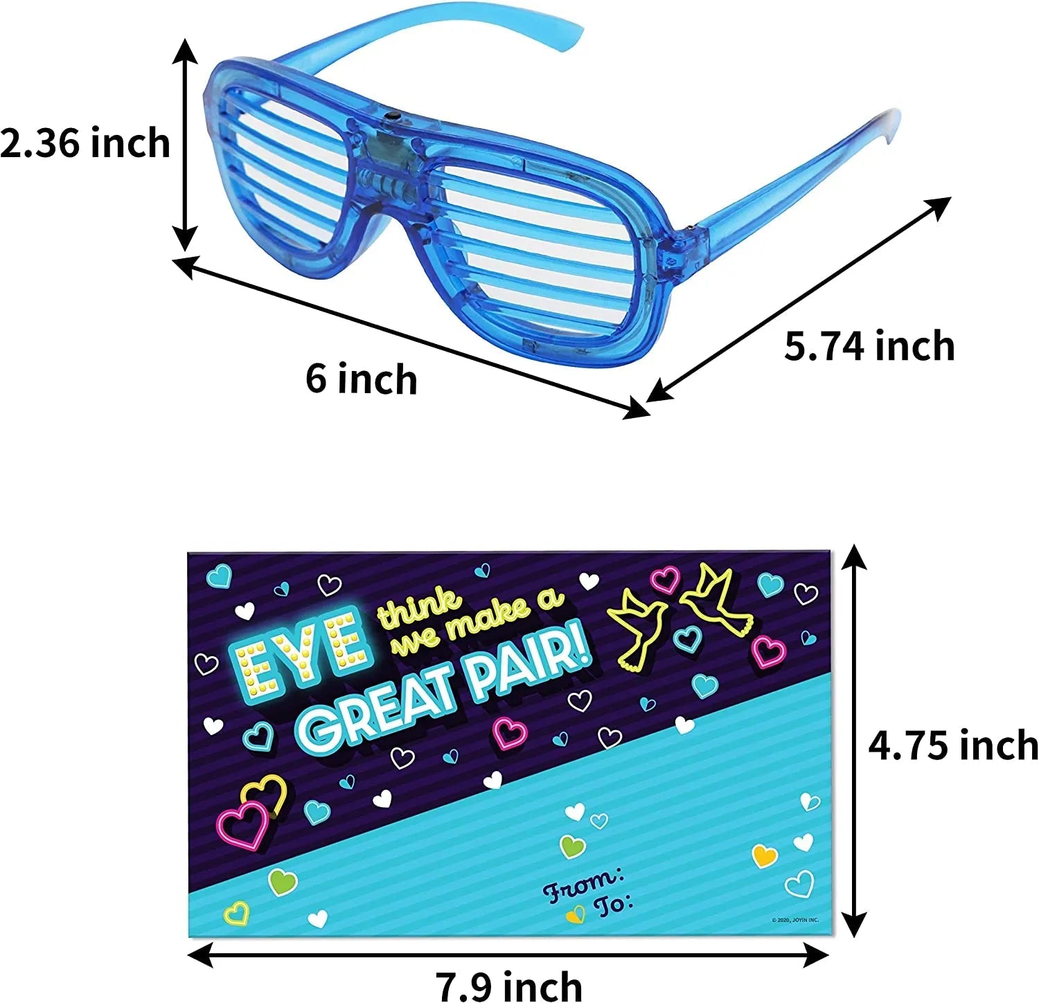 12-Pack LED Glasses with Valentine's Day Cards for Kids Classroom Exchange Gifts