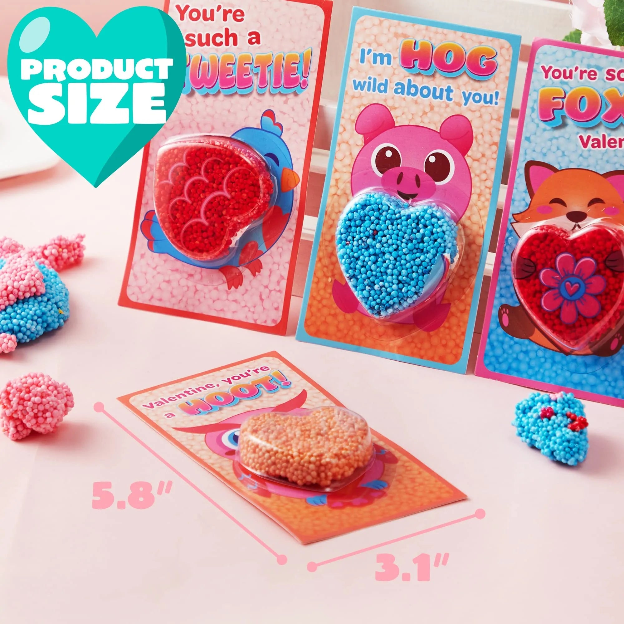 12-Pack Play Foam Animal Shapes with Valentine's Day Cards for Kids - Classroom Exchange Gifts