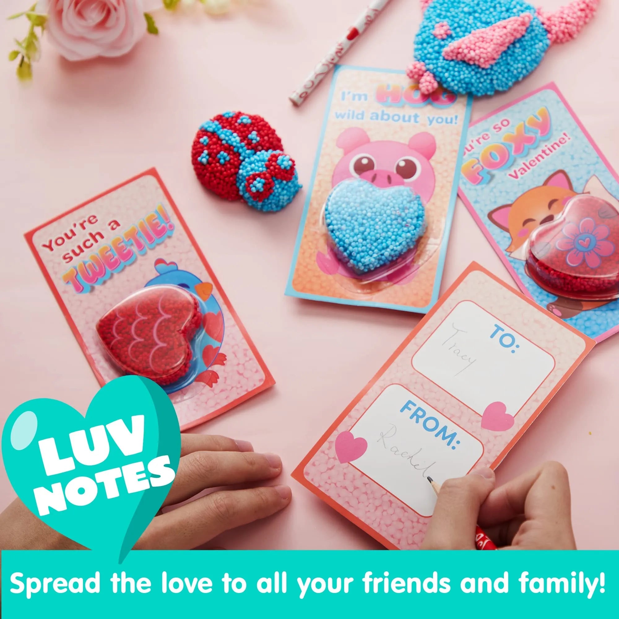 12-Pack Play Foam Animal Shapes with Valentine's Day Cards for Kids - Classroom Exchange Gifts