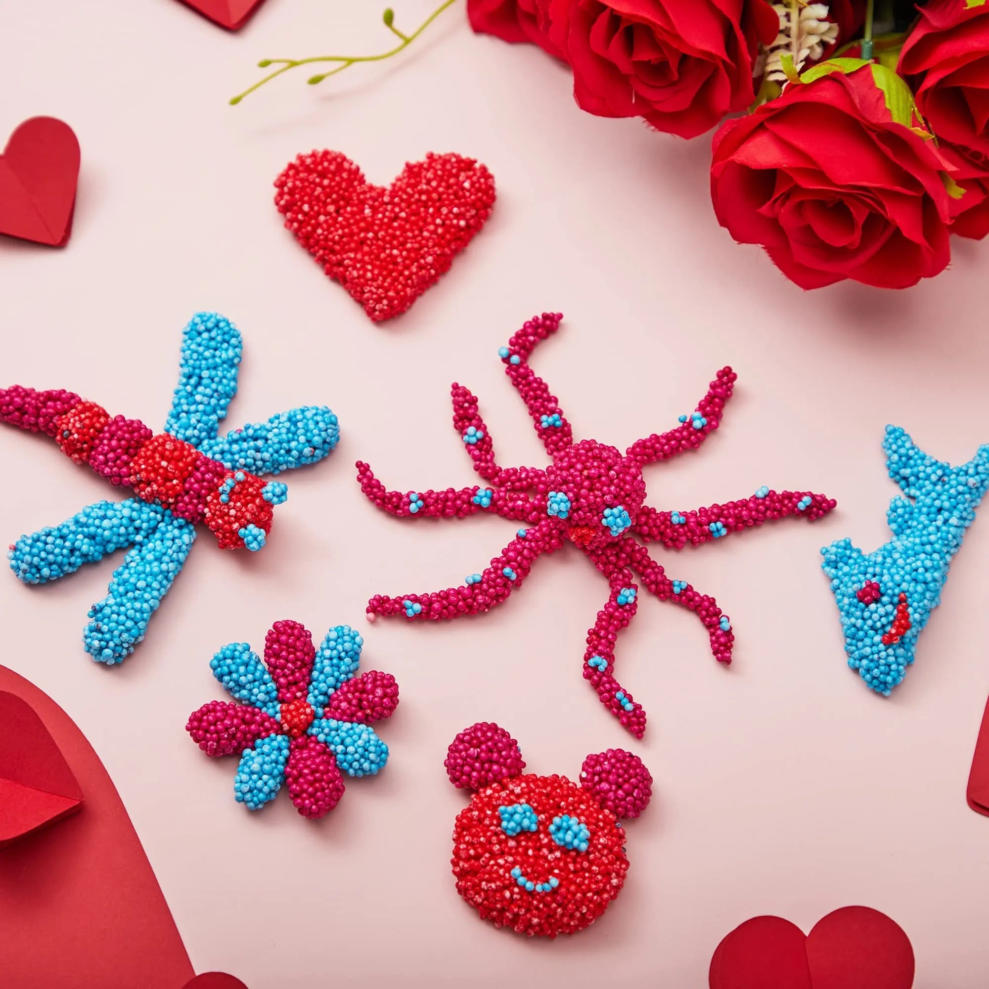 12-Pack Play Foam Animal Shapes with Valentine's Day Cards for Kids - Classroom Exchange Gifts