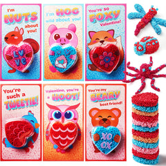 12-Pack Play Foam Animal Shapes with Valentine's Day Cards for Kids - Classroom Exchange Gifts
