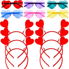 12-Pack Valentine's Day Heart Headbands & Glasses for Classroom Exchange Gifts