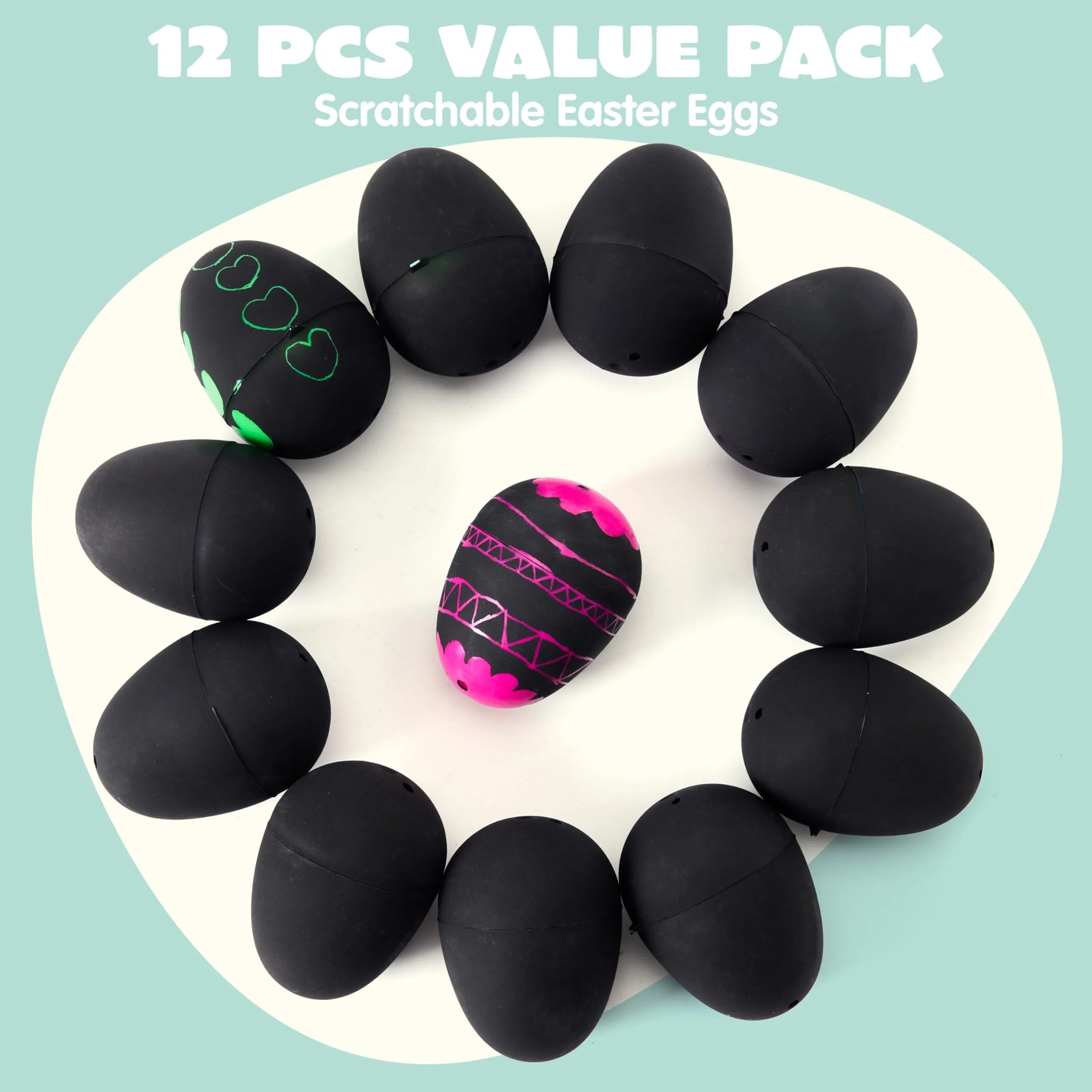 12 Pack 2.3 Inch Easter Plastic Eggs with Scratchable Surface, Empty and Fillable
