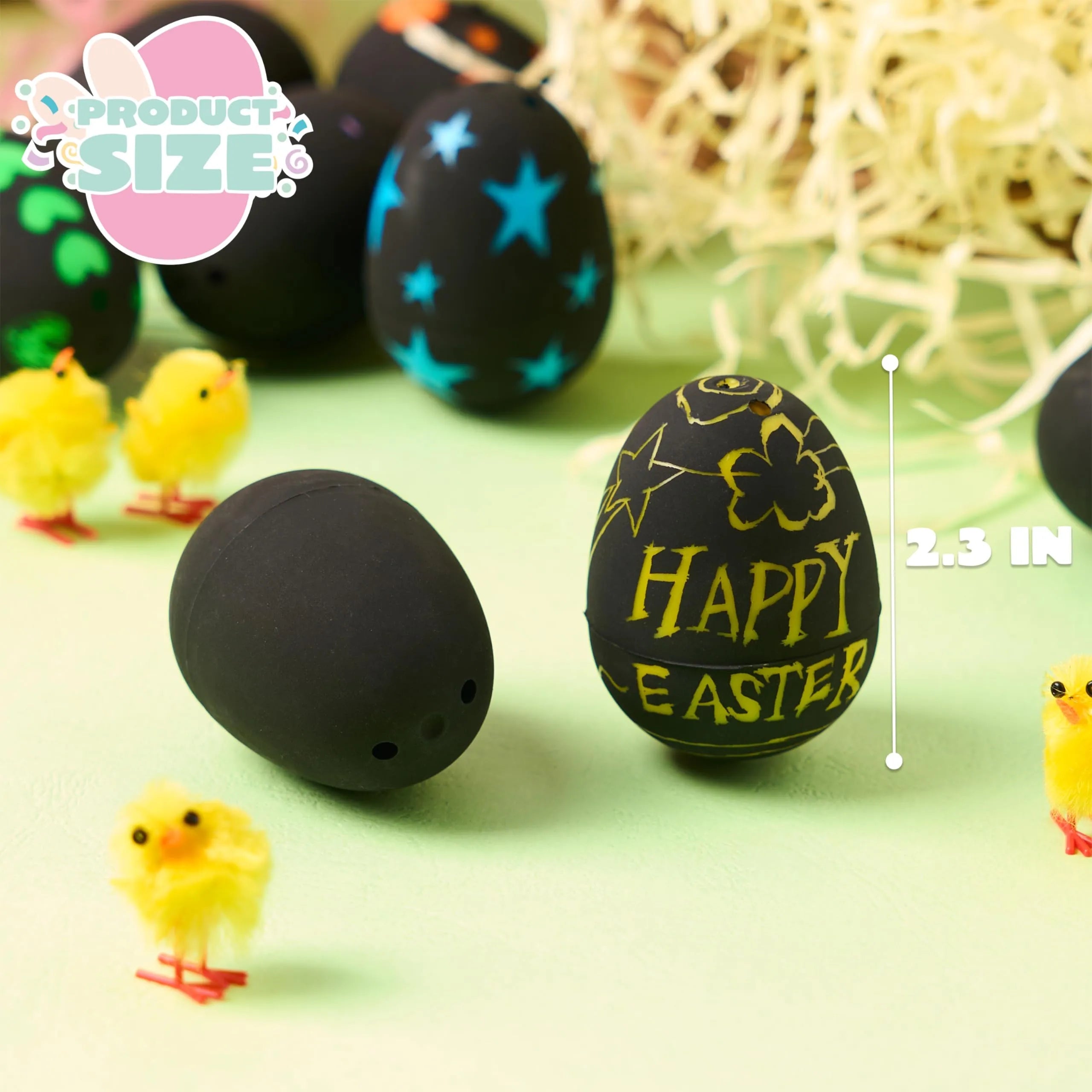 12 Pack 2.3 Inch Easter Plastic Eggs with Scratchable Surface, Empty and Fillable