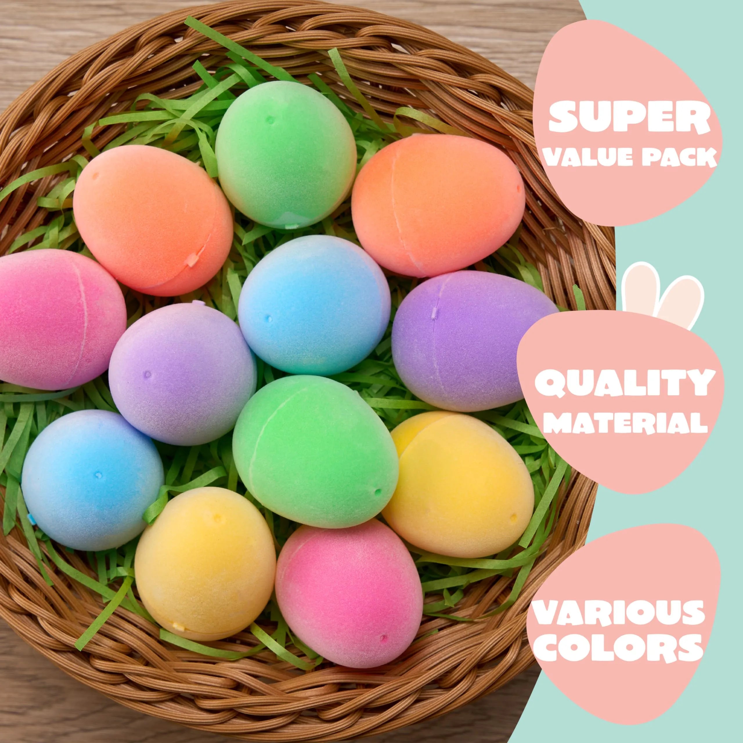 12Pcs 2.3in Plastic Flocked Easter Eggs Fillable for Easter Eggs Hunt
