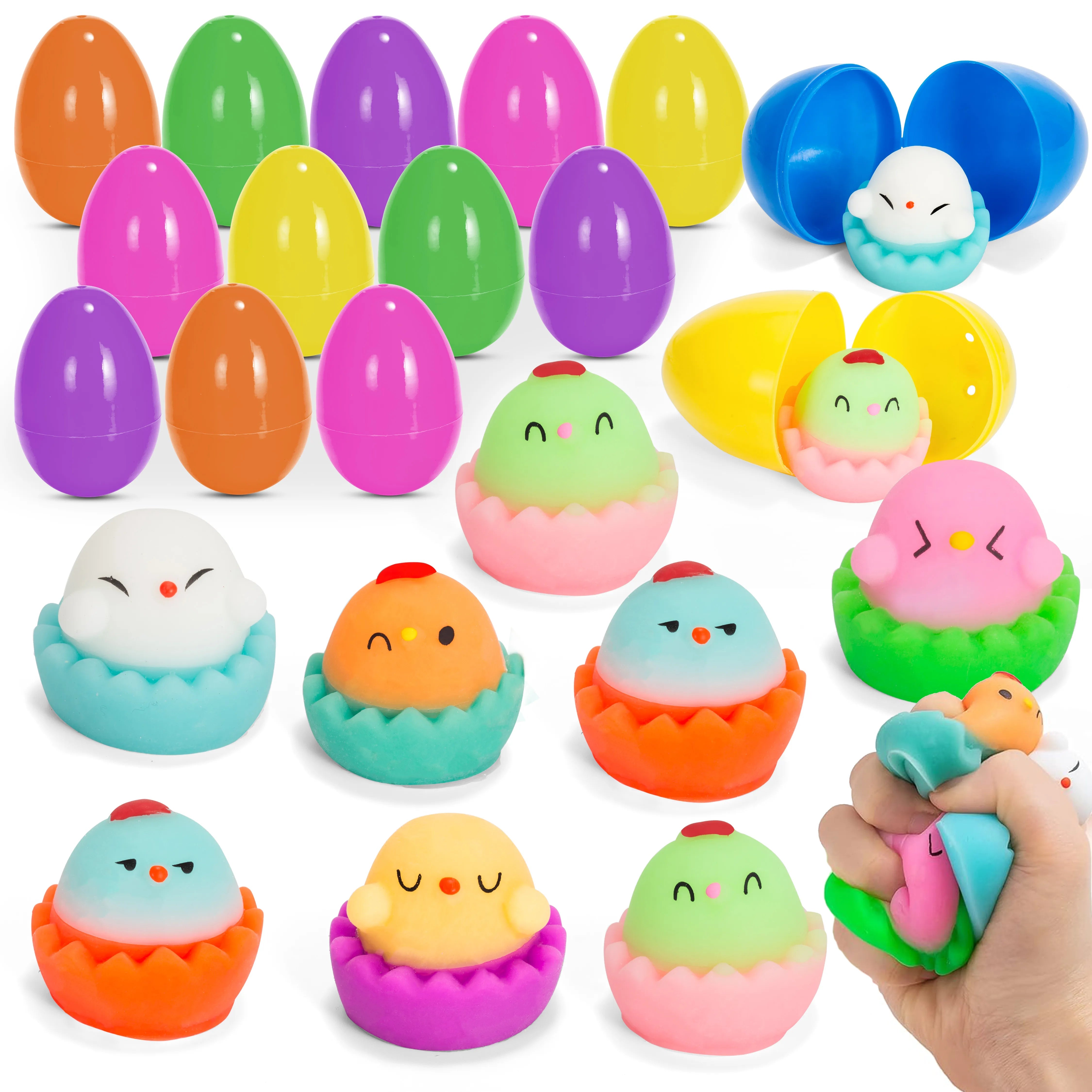 12-Pack 3.03-Inch Mochi Chicken Squishy Toys Prefilled Easter Eggs for Egg Hunt