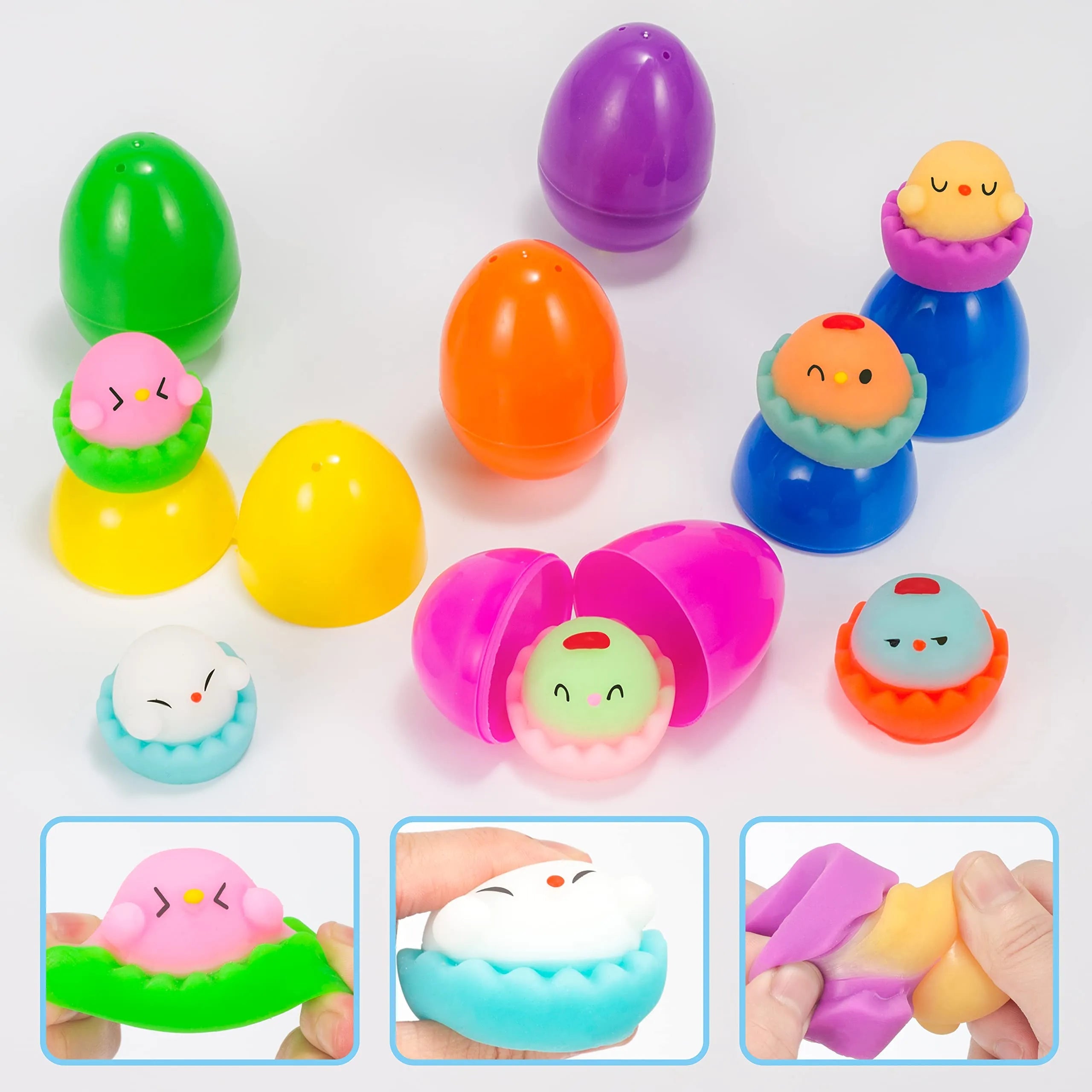 12-Pack 3.03-Inch Mochi Chicken Squishy Toys Prefilled Easter Eggs for Egg Hunt