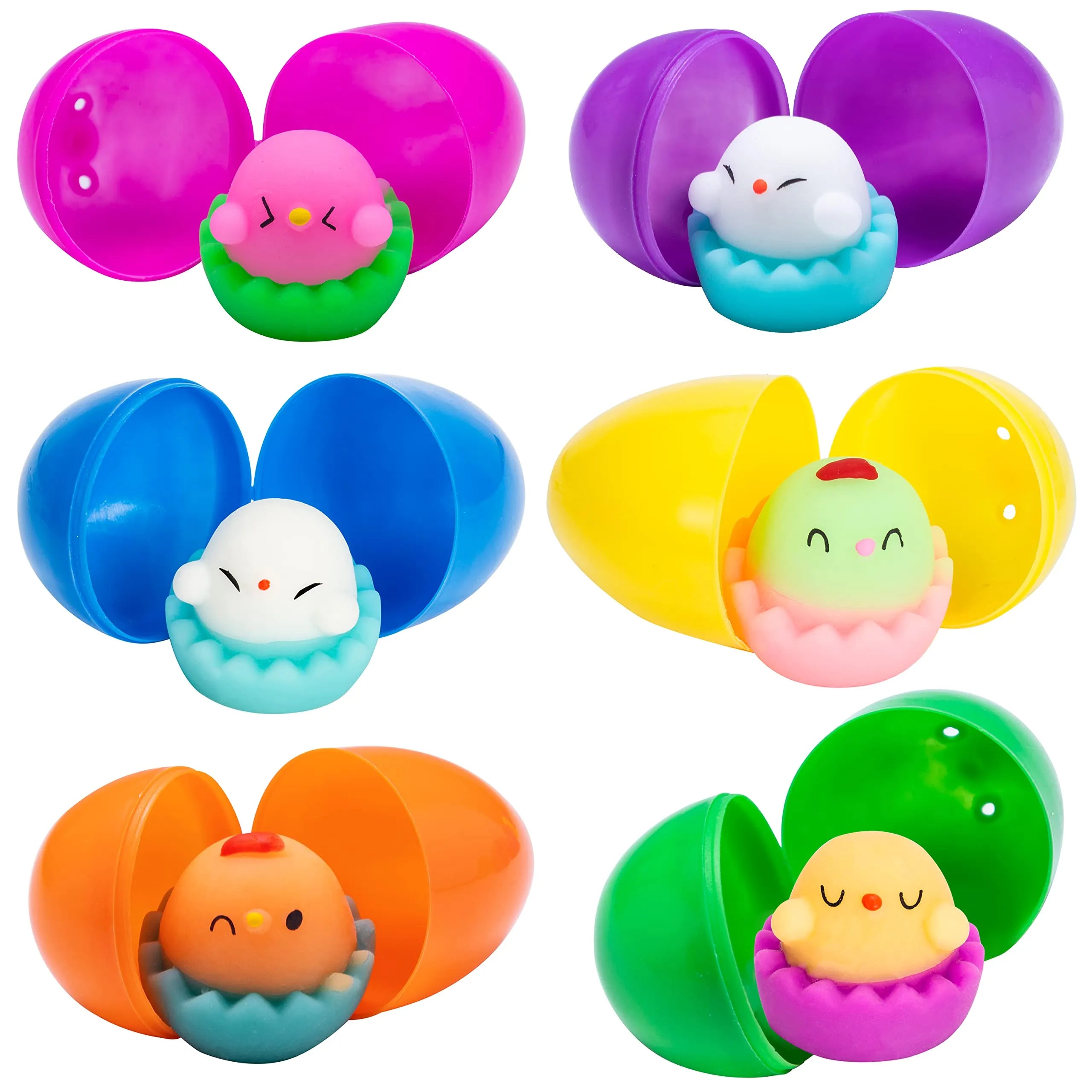 12-Pack 3.03-Inch Mochi Chicken Squishy Toys Prefilled Easter Eggs for Egg Hunt