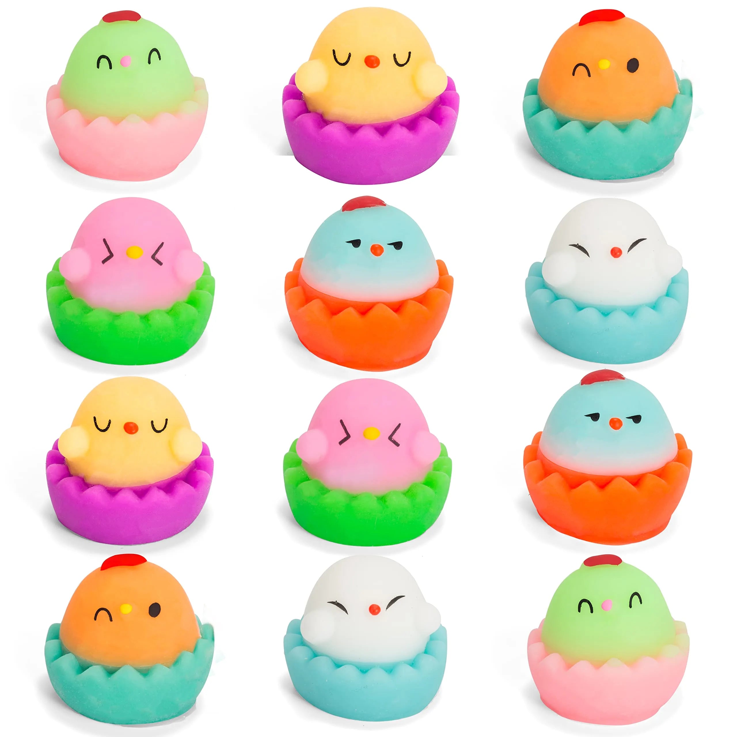 12-Pack 3.03-Inch Mochi Chicken Squishy Toys Prefilled Easter Eggs for Egg Hunt