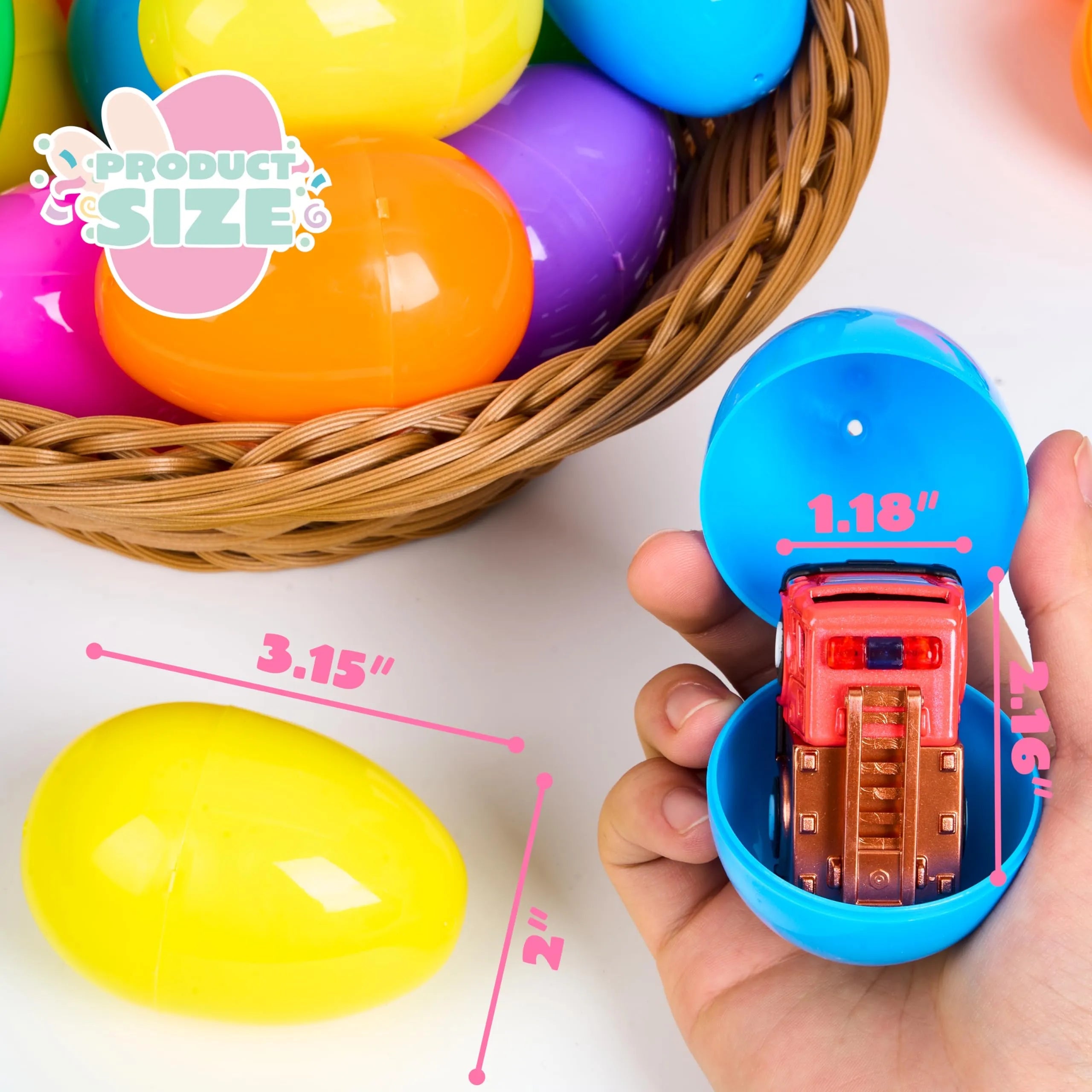 12 Pack 3.15 Inch Prefilled Easter Eggs with Die-Cast Pull Back Cars
