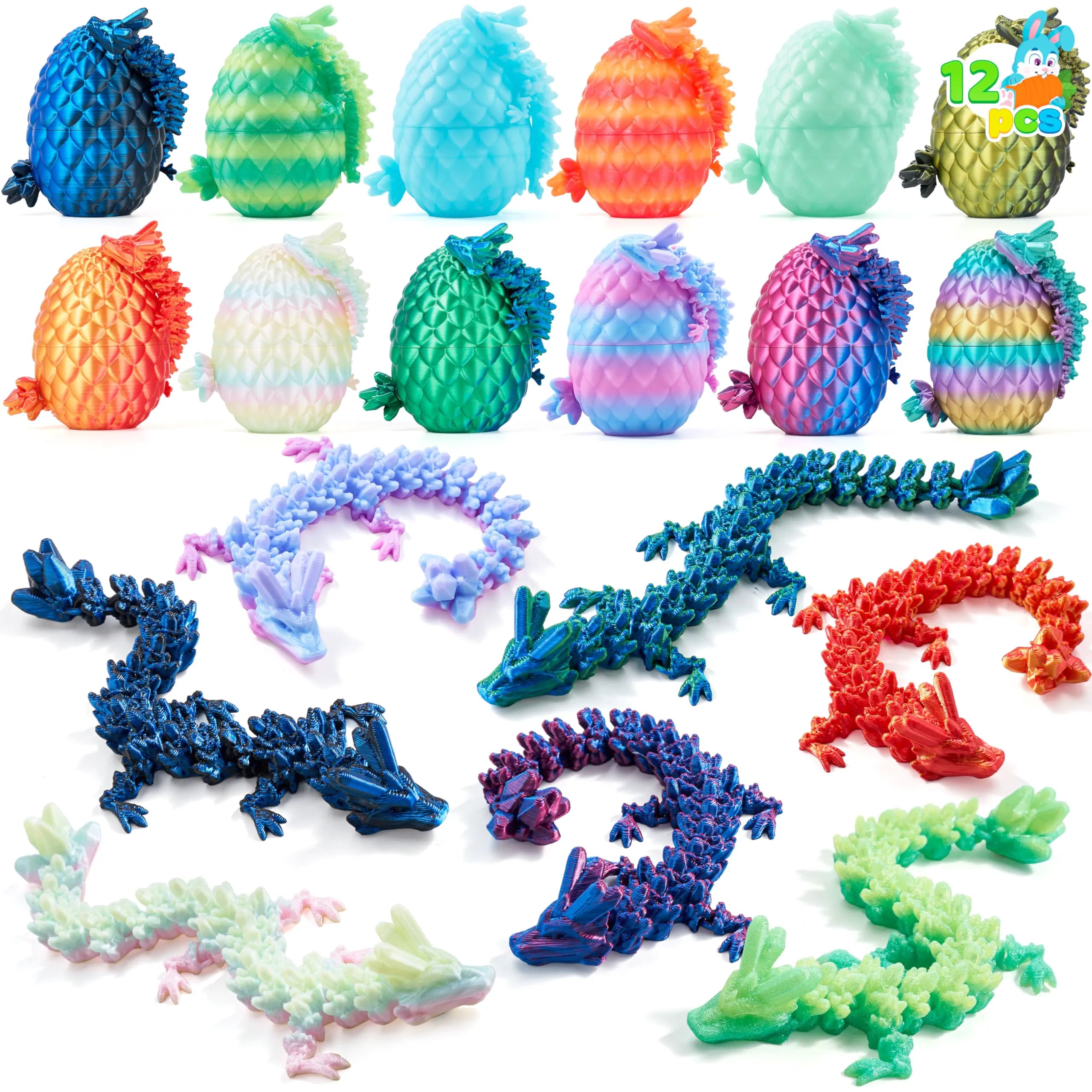 12 Pcs 3D Printed Articulated Dragon Eggs for Easter Party Favors, Egg Hunt & Classroom Prizes