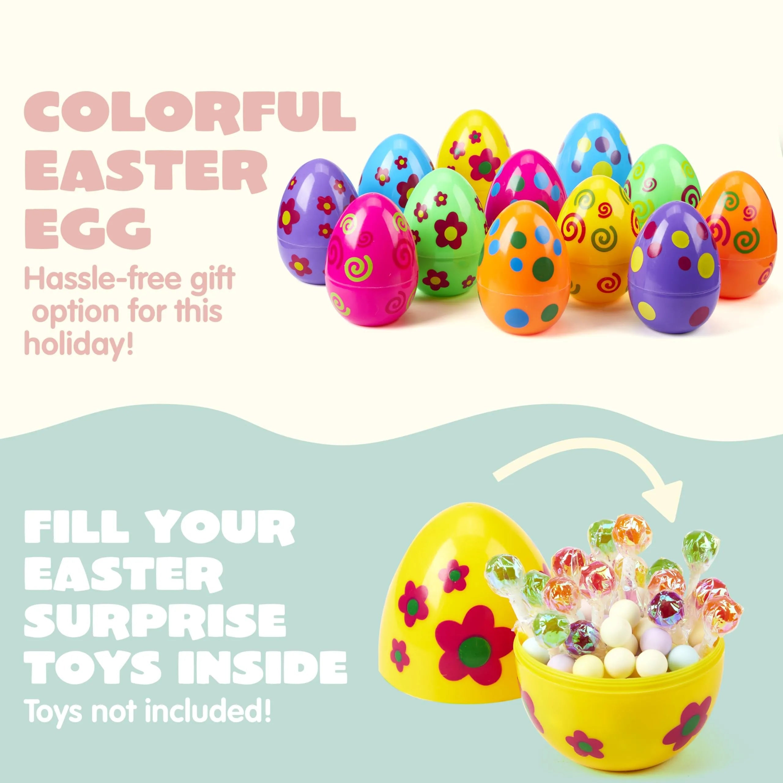 12 Colorful Printed Fillable Giant Easter Egg Shells (5.5 in)