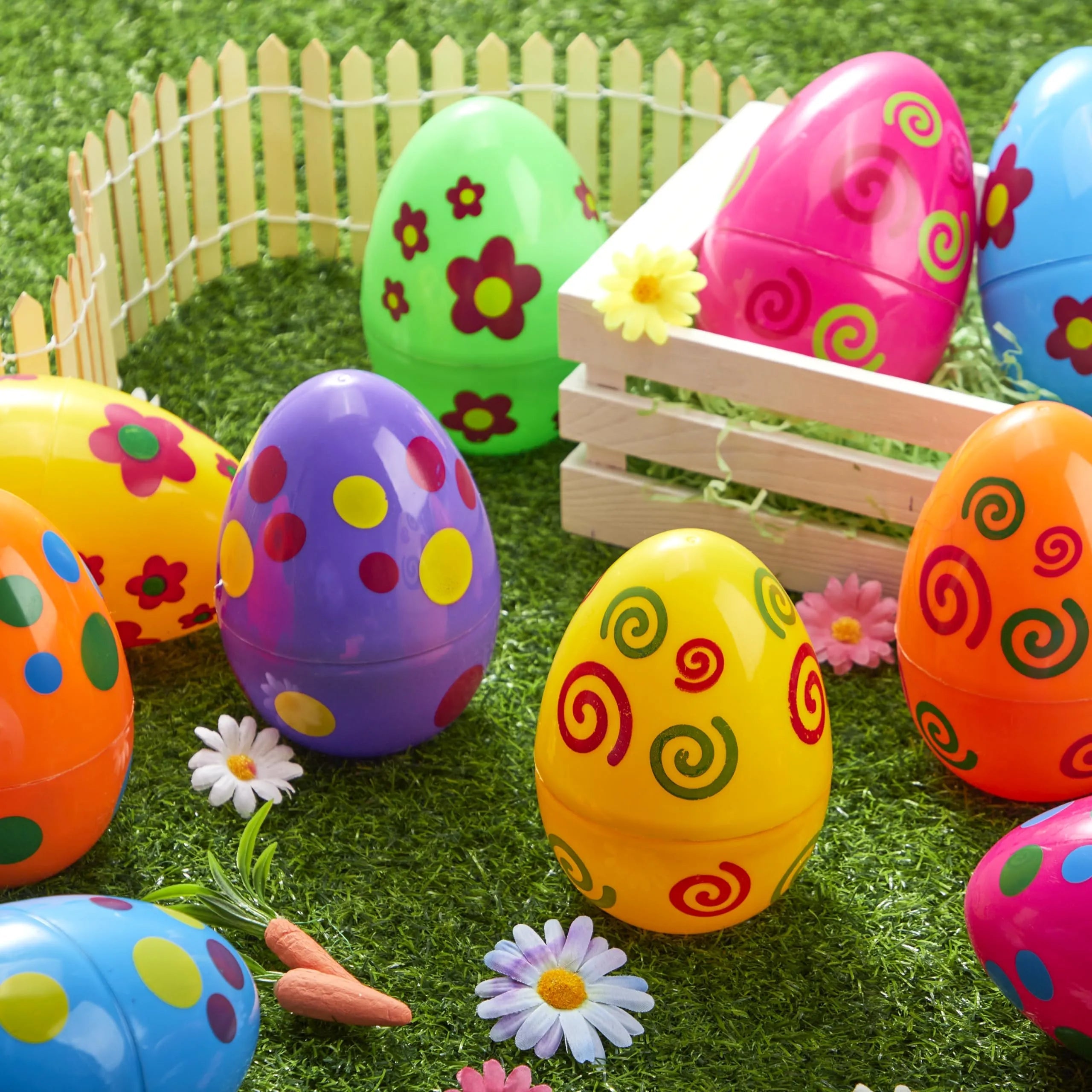 12 Colorful Printed Fillable Giant Easter Egg Shells (5.5 in)