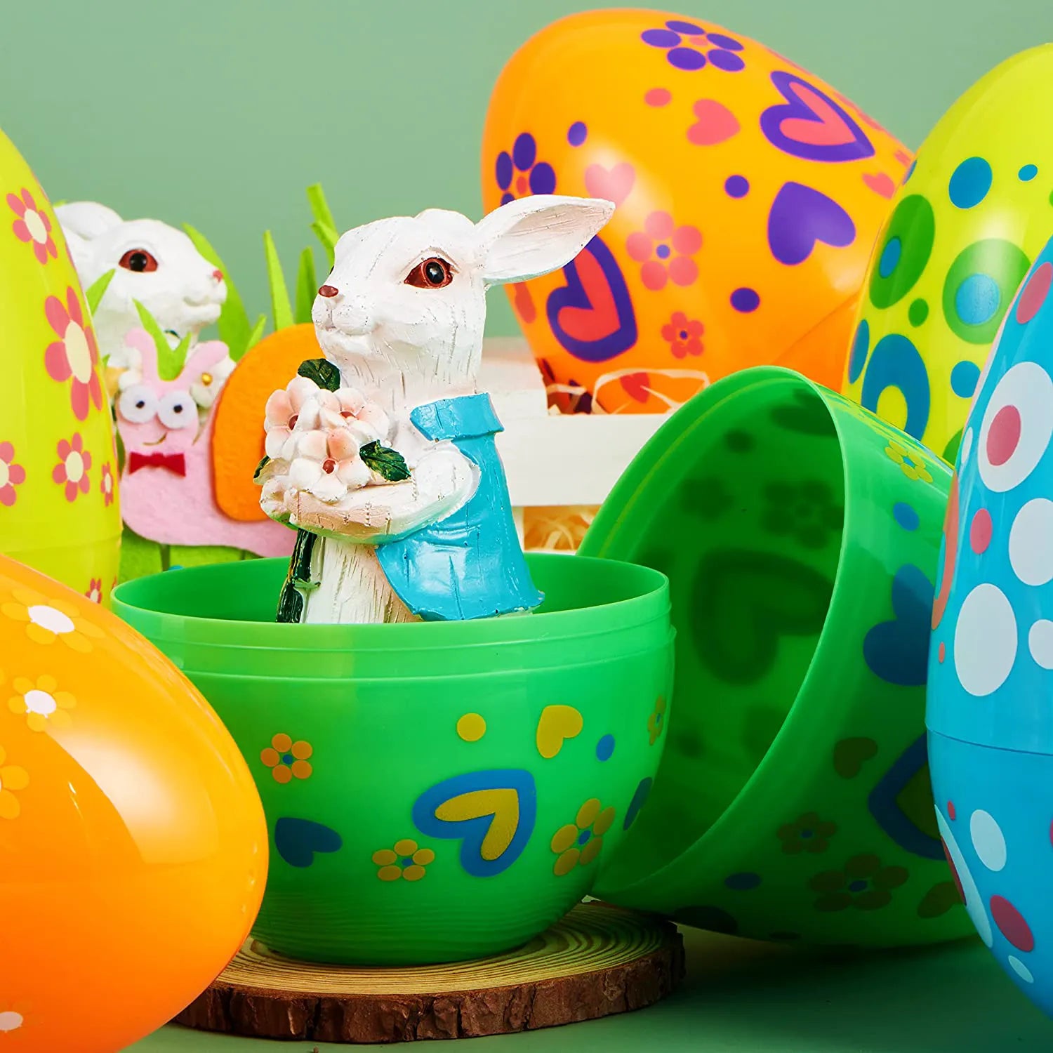 12Pcs Bright Color Plastic Easter Egg Shells 7in
