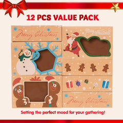 12-Pack Christmas Cookie Gift Boxes with Window, 8.75 x 5.75 x 2.75 Inches