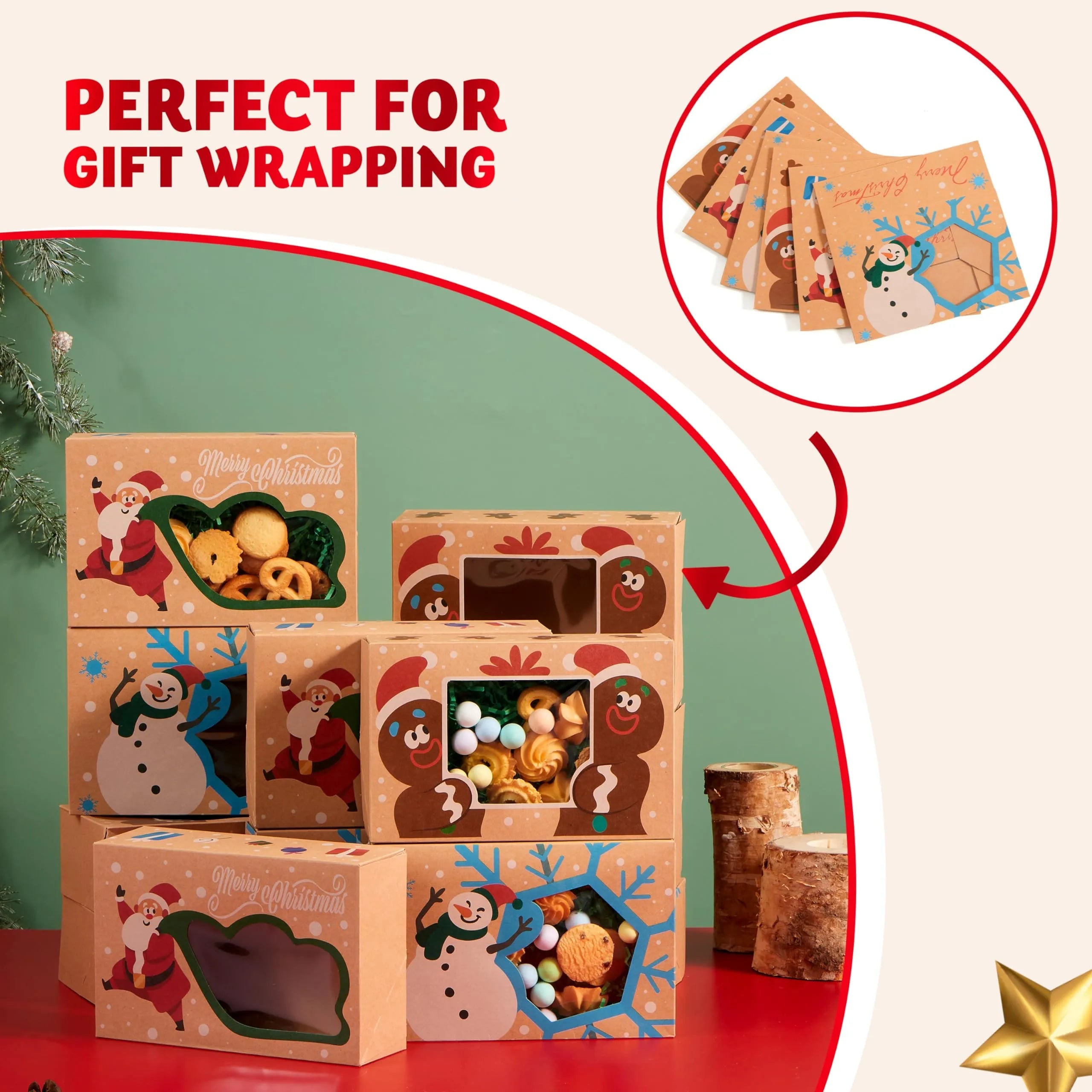 12-Pack Christmas Cookie Gift Boxes with Window, 8.75 x 5.75 x 2.75 Inches