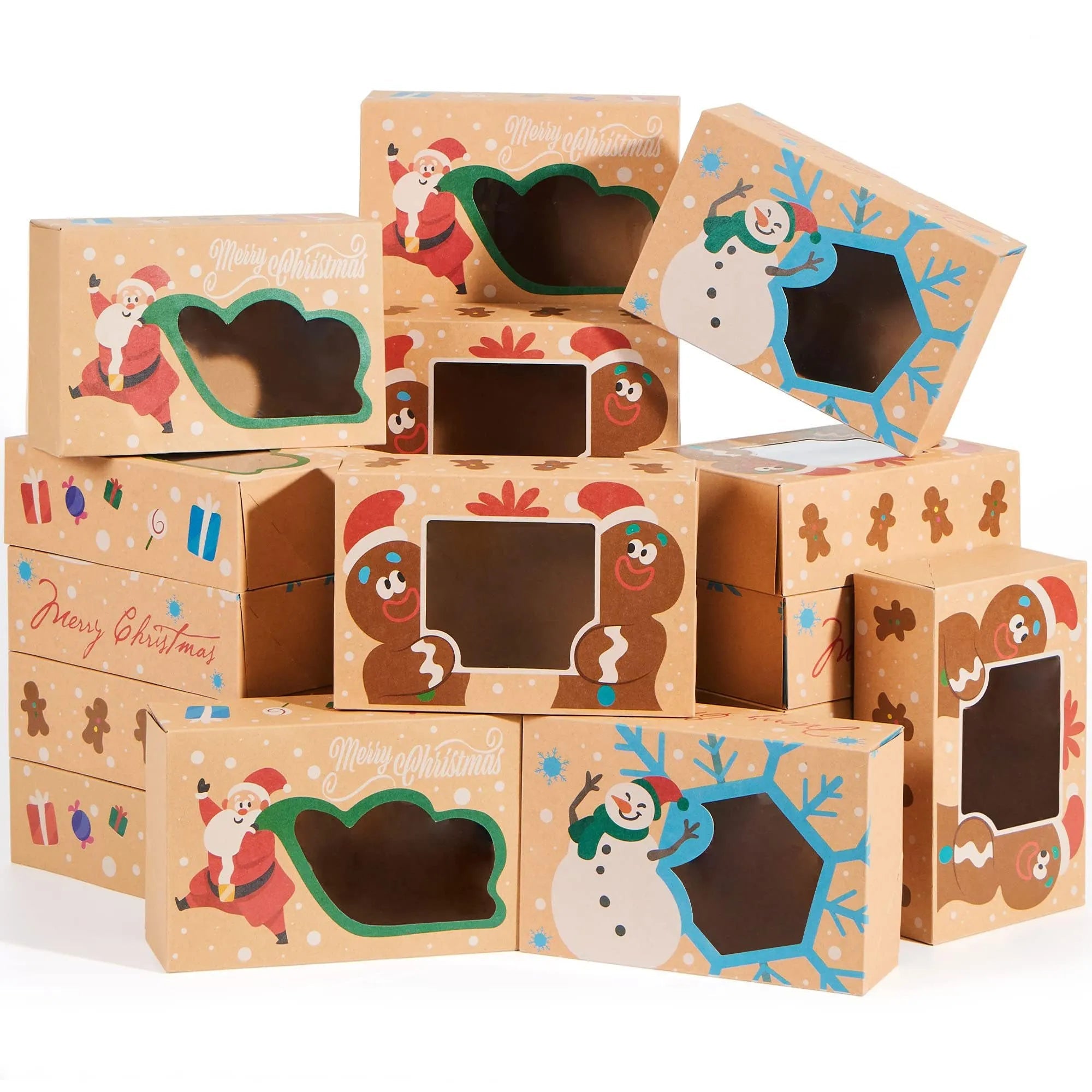 12-Pack Christmas Cookie Gift Boxes with Window, 8.75 x 5.75 x 2.75 Inches