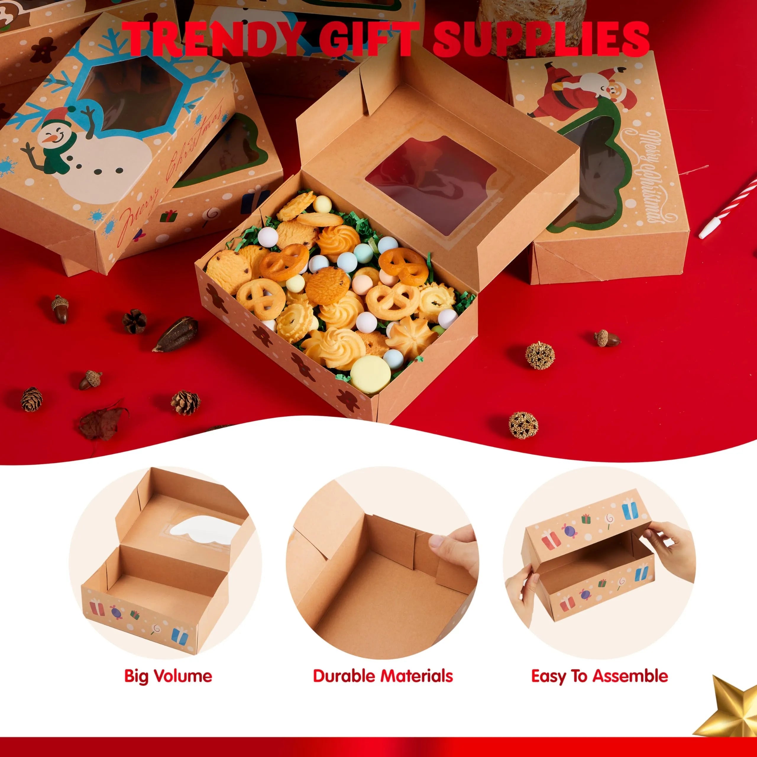 12-Pack Christmas Cookie Gift Boxes with Window, 8.75 x 5.75 x 2.75 Inches