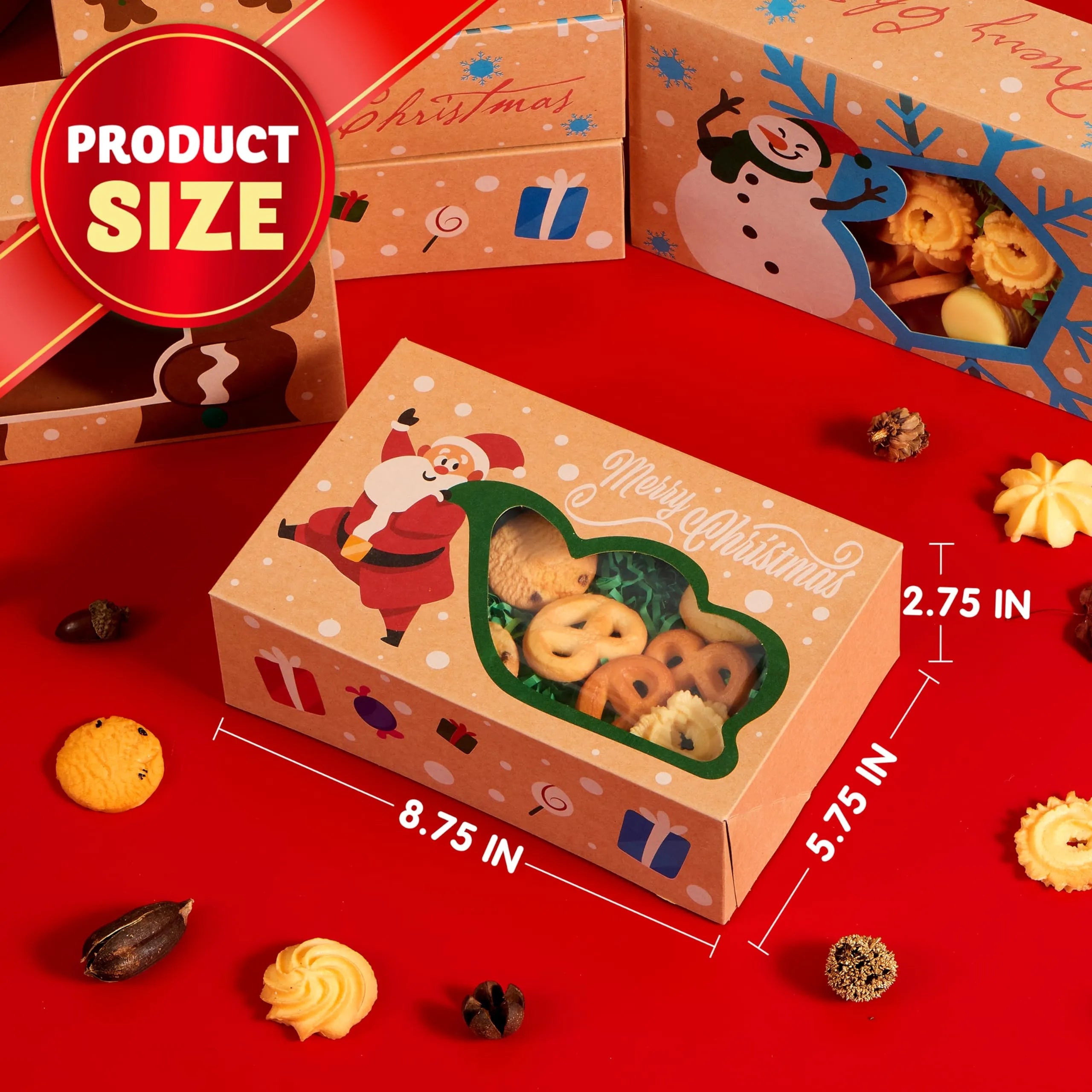 12-Pack Christmas Cookie Gift Boxes with Window, 8.75 x 5.75 x 2.75 Inches