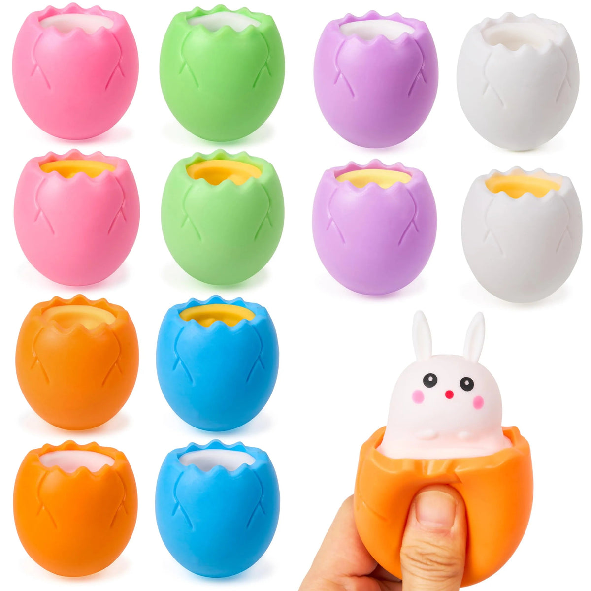 12Pcs Easter Squishy Toys - Bunny & Chick Stress Relief Eggs