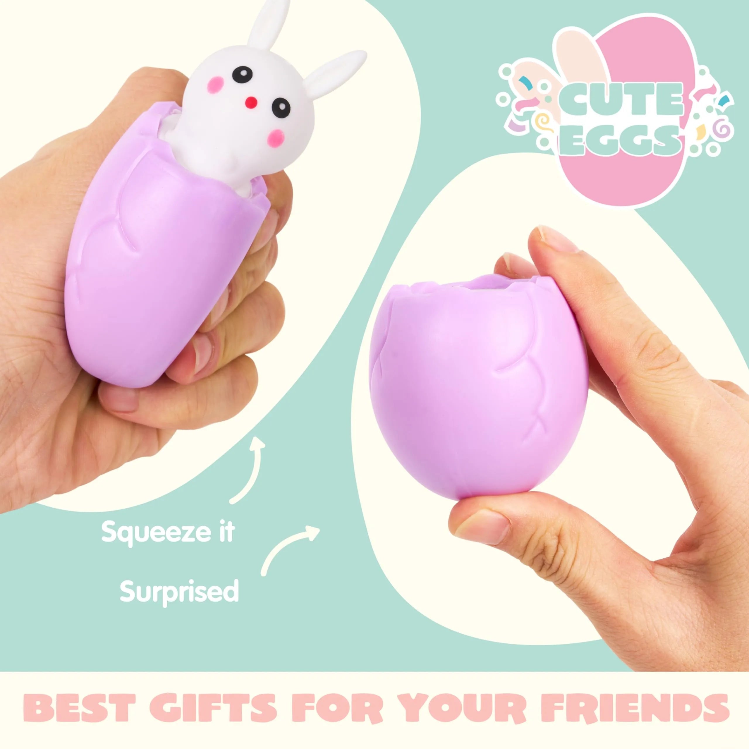 12Pcs Easter Squishy Toys - Bunny & Chick Stress Relief Eggs