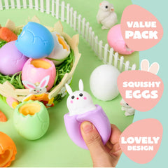 12Pcs Easter Squishy Toys - Bunny & Chick Stress Relief Eggs