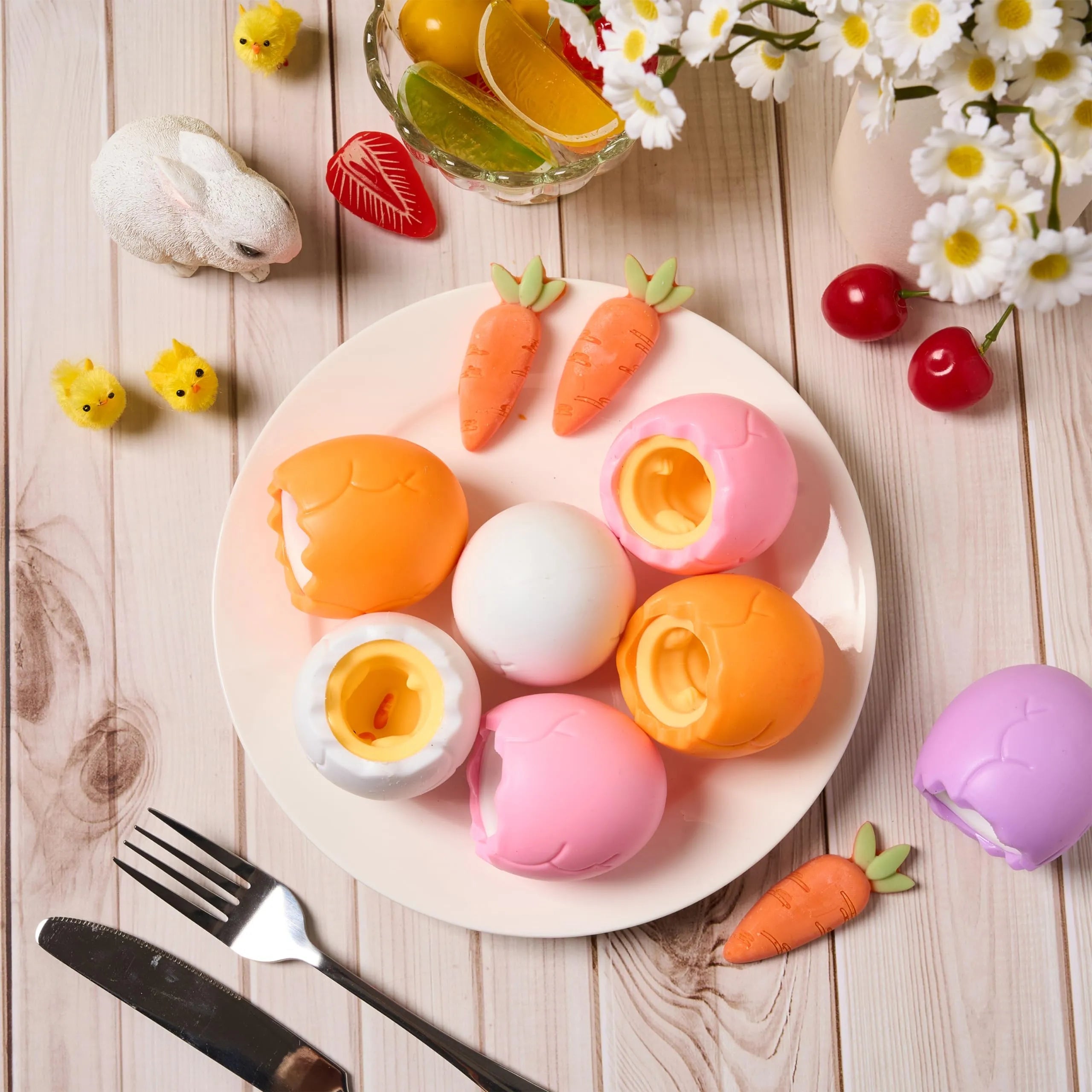 12Pcs Easter Squishy Toys - Bunny & Chick Stress Relief Eggs